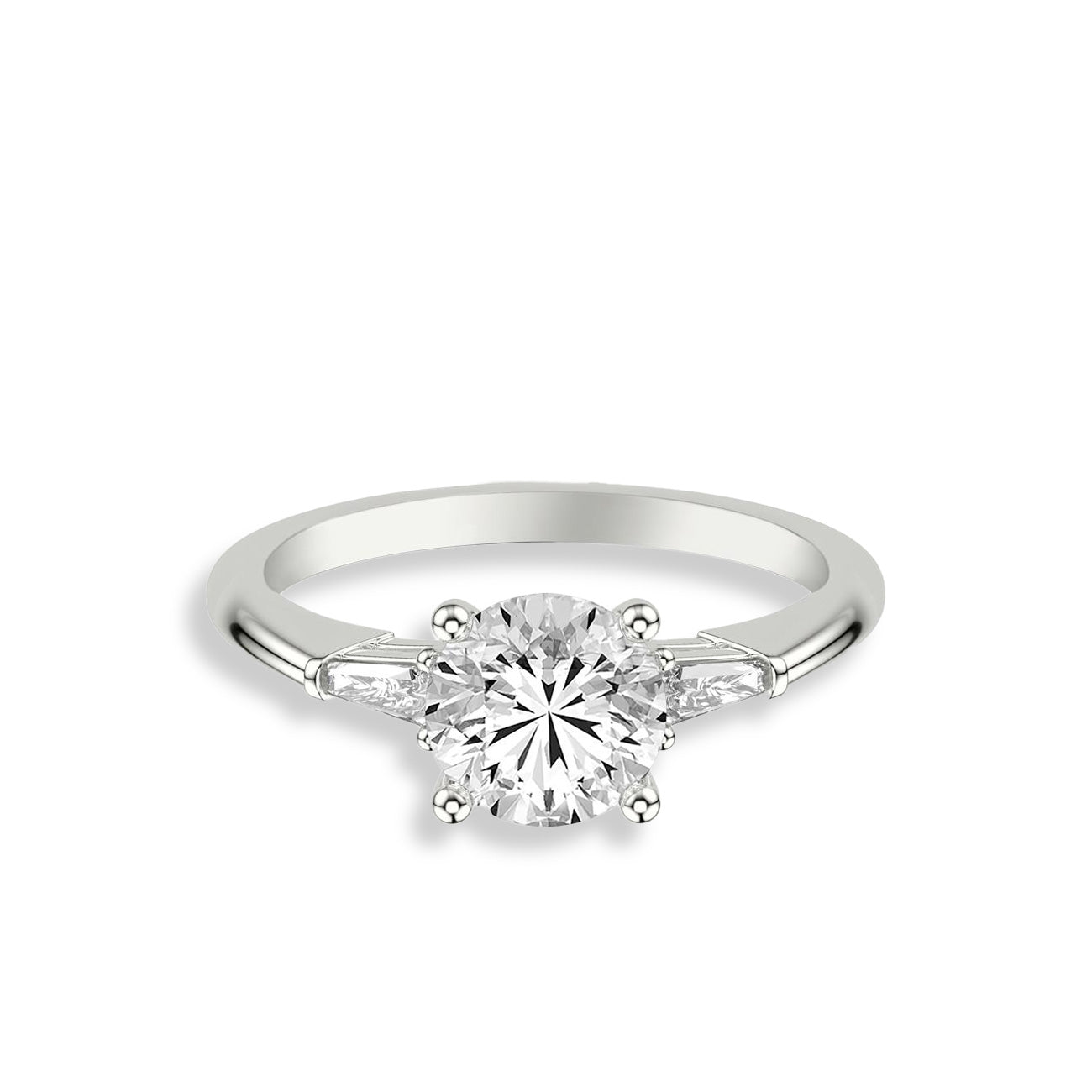 Classic Baguette and Round Three Stone Engagement Ring Setting