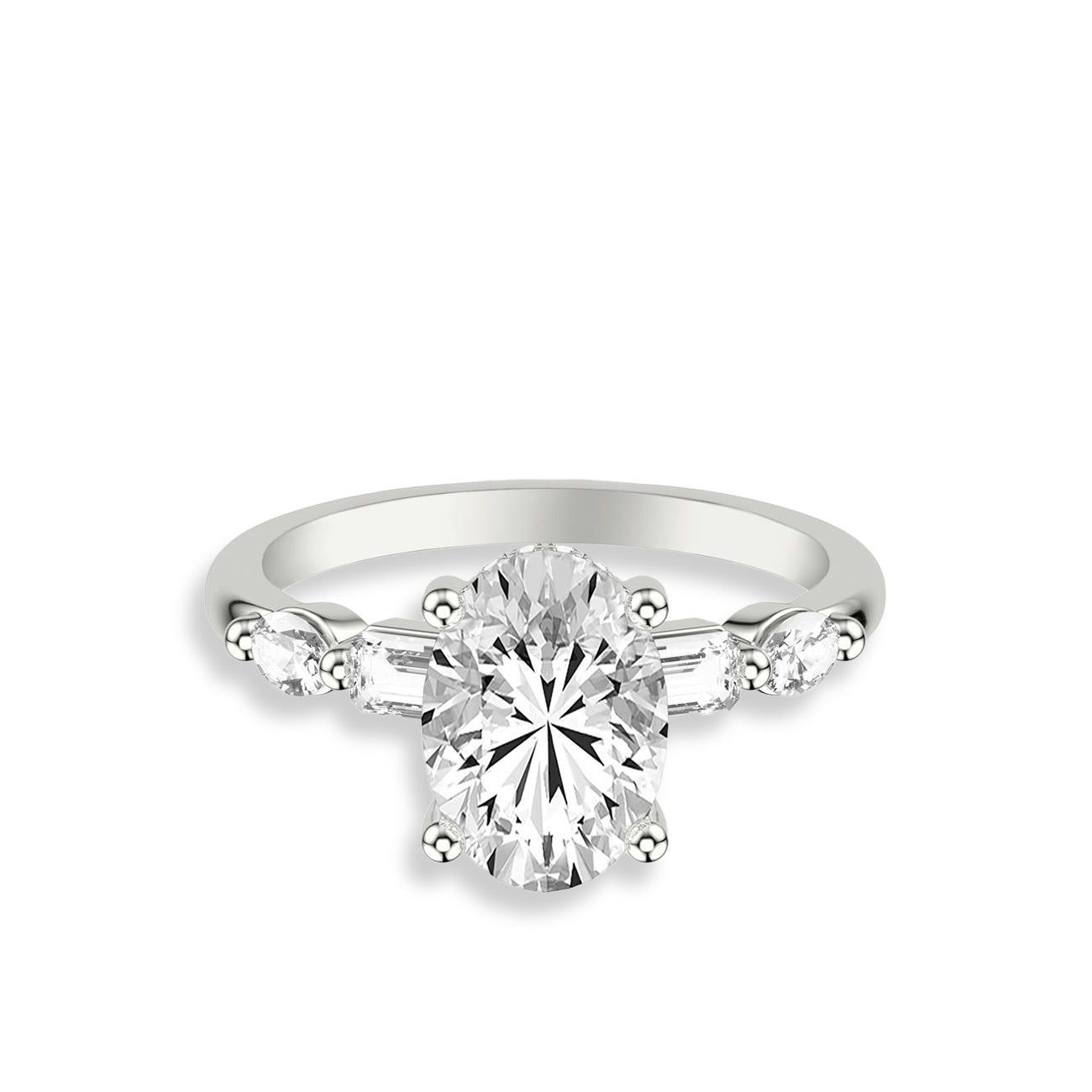 Oval and Emerald Alternating Side Stone Engagement Ring Setting