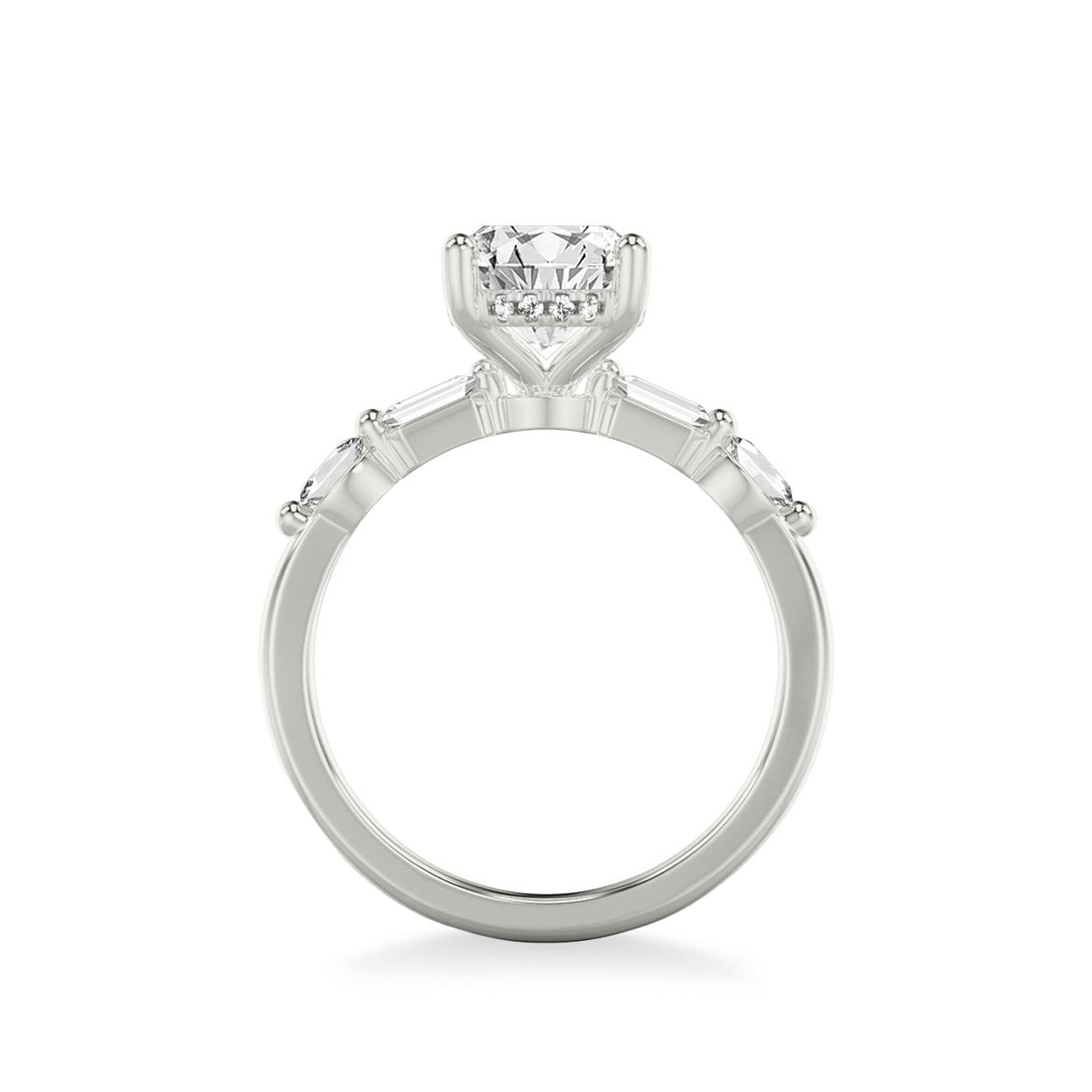Oval and Emerald Alternating Side Stone Engagement Ring Setting
