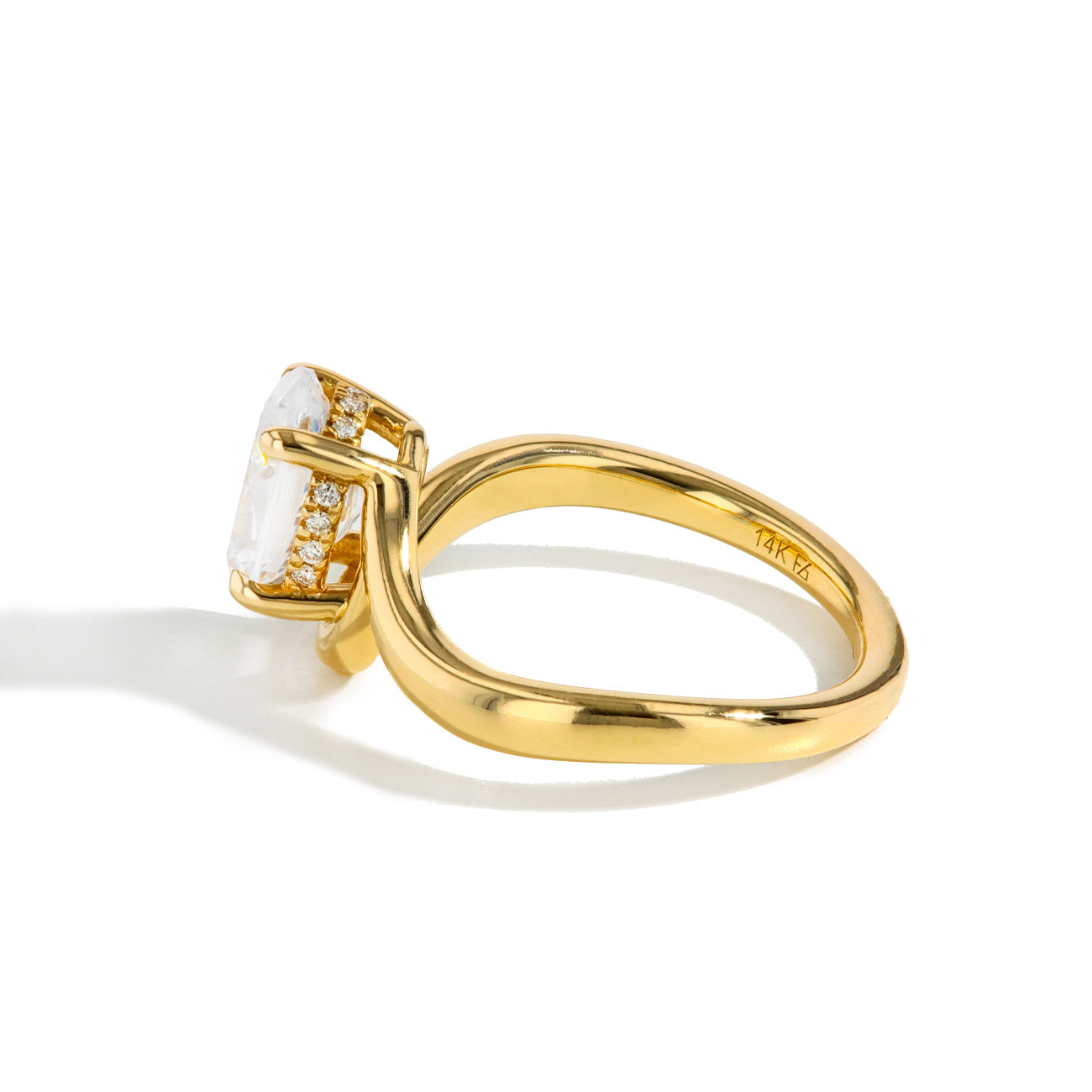 2 Carat Oval Curved Hidden Halo Engagement Ring Setting