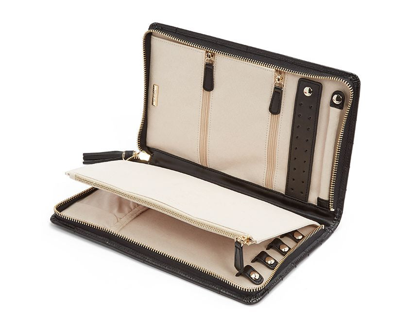 Wolf Caroline Large Jewelry Portfolio in Black Leather