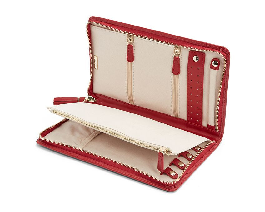 Wolf Caroline Large Jewelry Portfolio in Red Leather