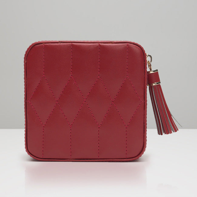 Wolf Caroline Red Leather Quilted Jewelry Zip Travel Case