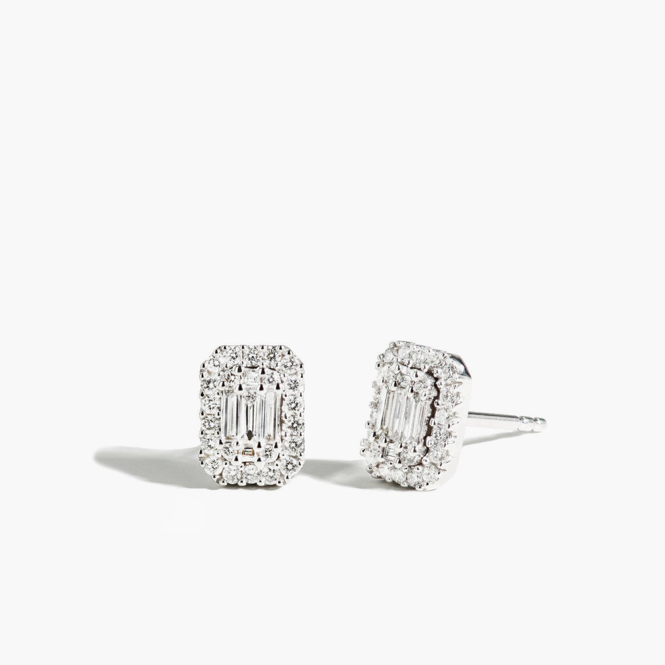 .37 Carat Emerald Cut Illusion Diamond Studs in 14k White Gold