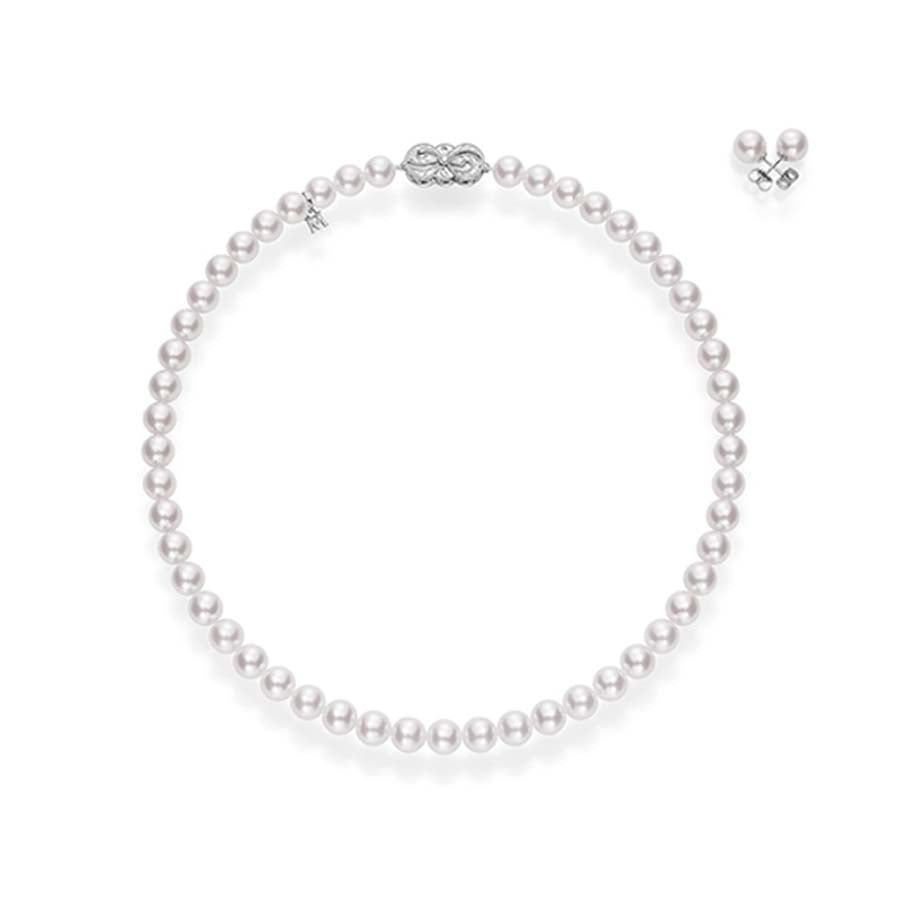 Mikimoto Ginza Akoya Pearl White Gold Box Set Necklace & Earring Set