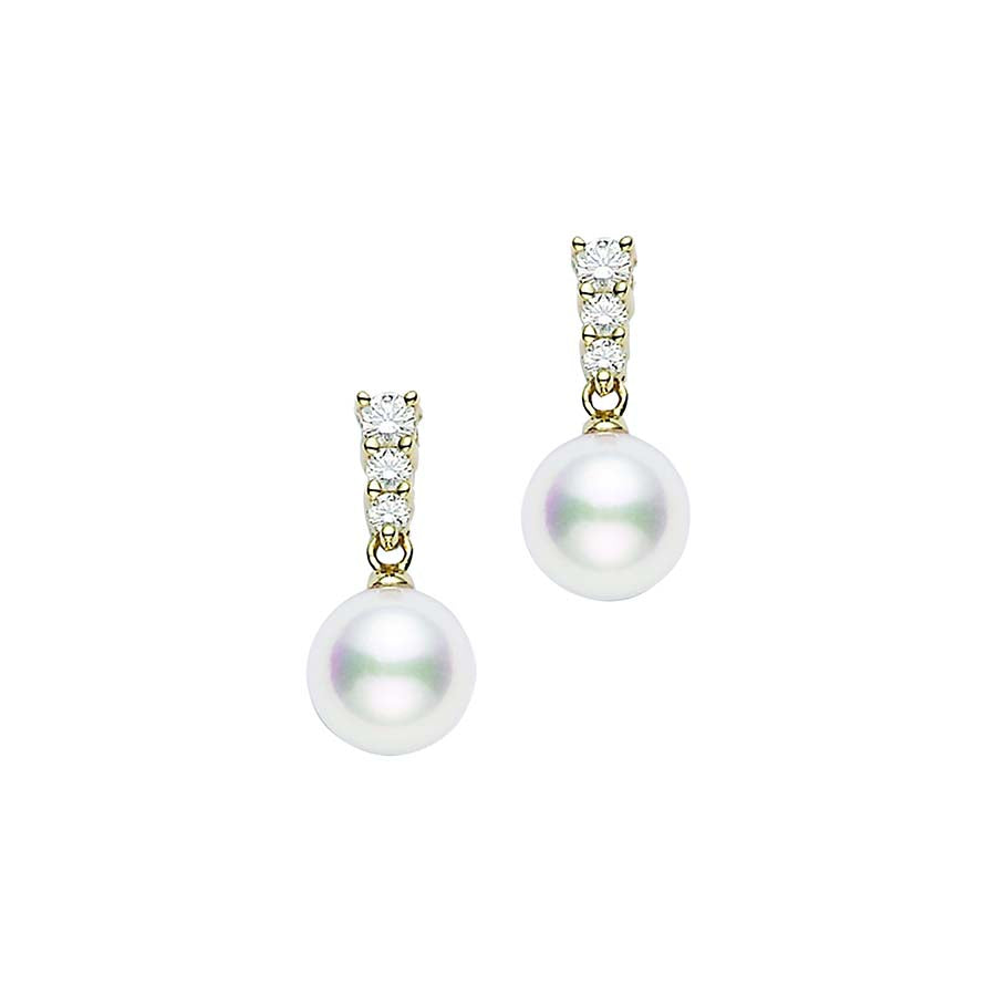 Mikimoto Morning Dew Akoya Pearl Diamond Gold Earrings 8mm