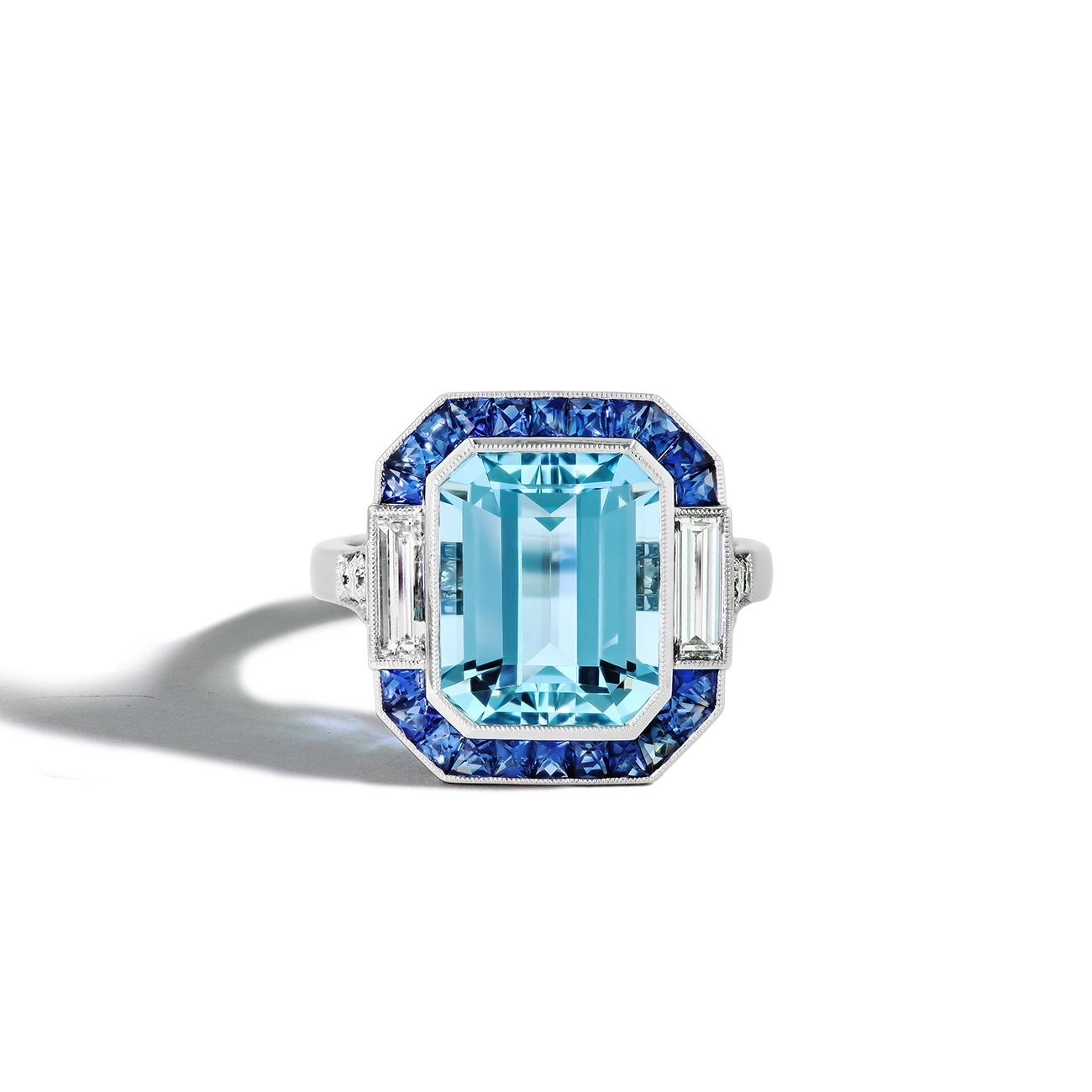 4 Carat Aquamarine and Blue Sapphire Ring