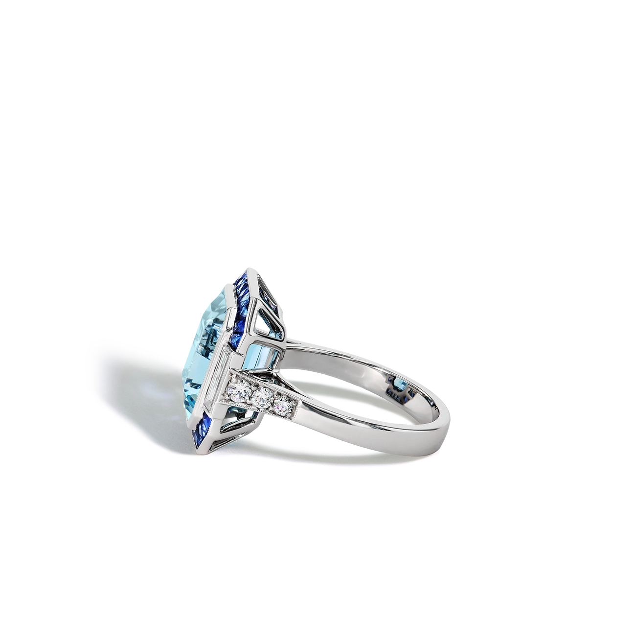 4 Carat Aquamarine and Blue Sapphire Ring