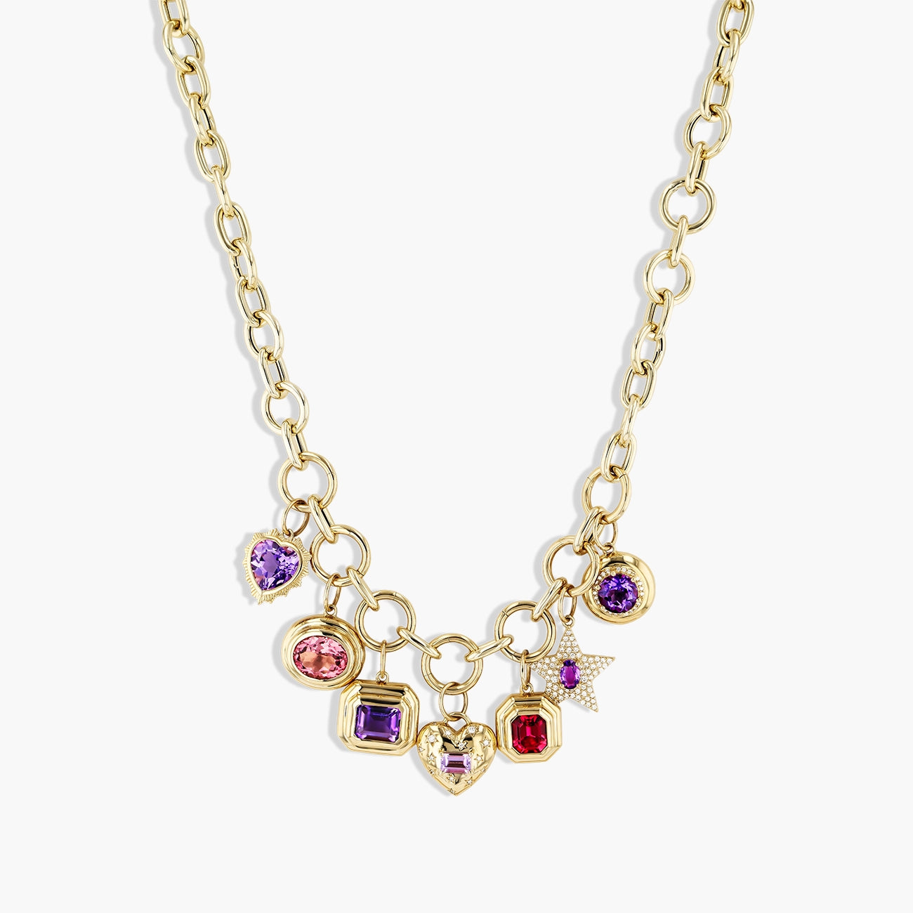 Multi-Color Sapphire Charm Necklace