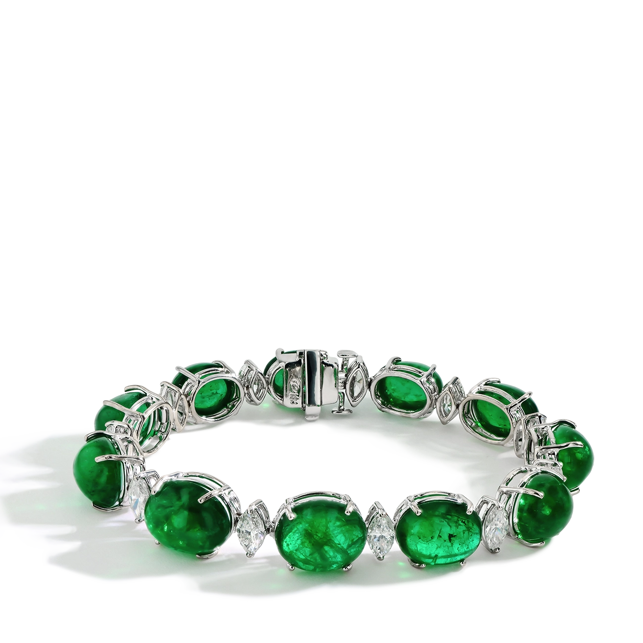 Zambian Cabachon Emerald and Diamond Bracelet