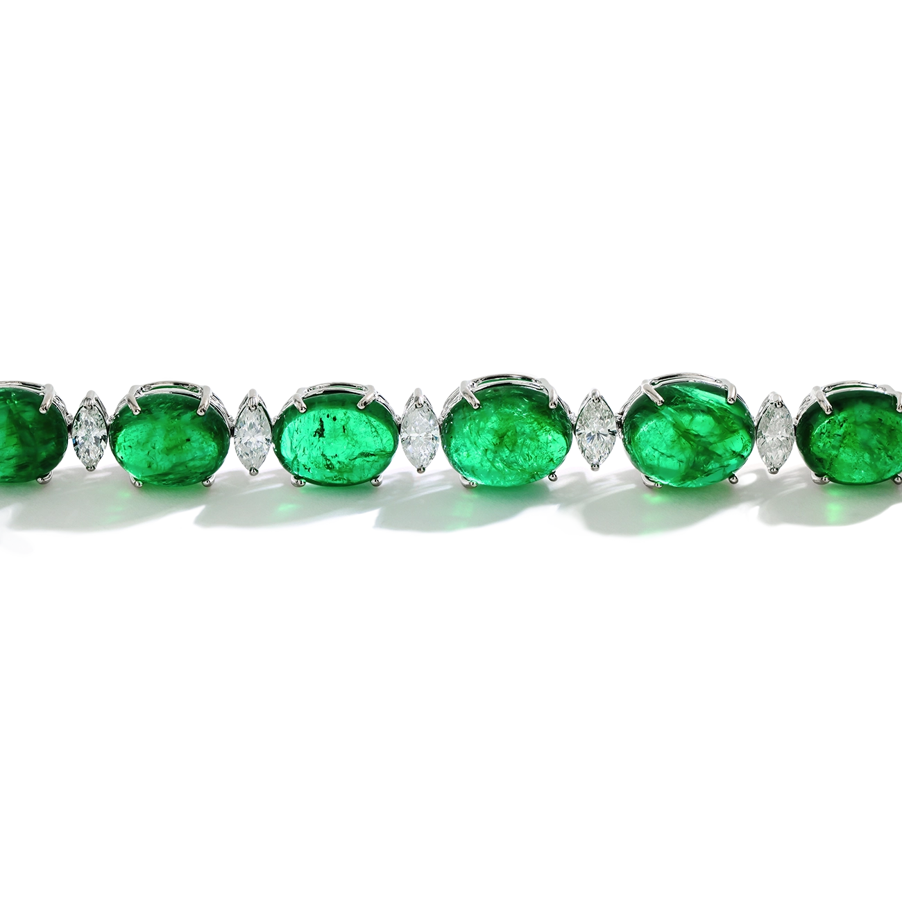 Zambian Cabachon Emerald and Diamond Bracelet