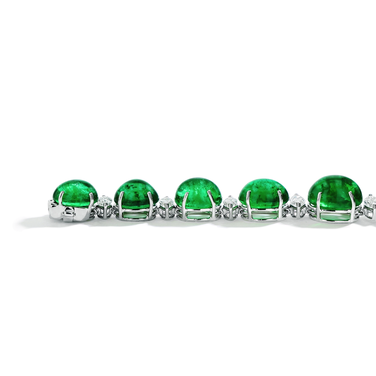 Zambian Cabachon Emerald and Diamond Bracelet