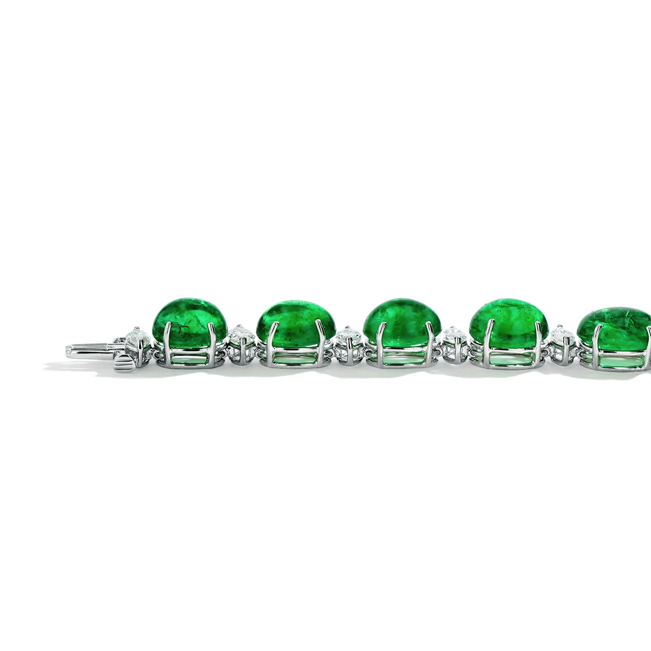 Zambian Cabachon Emerald and Diamond Bracelet