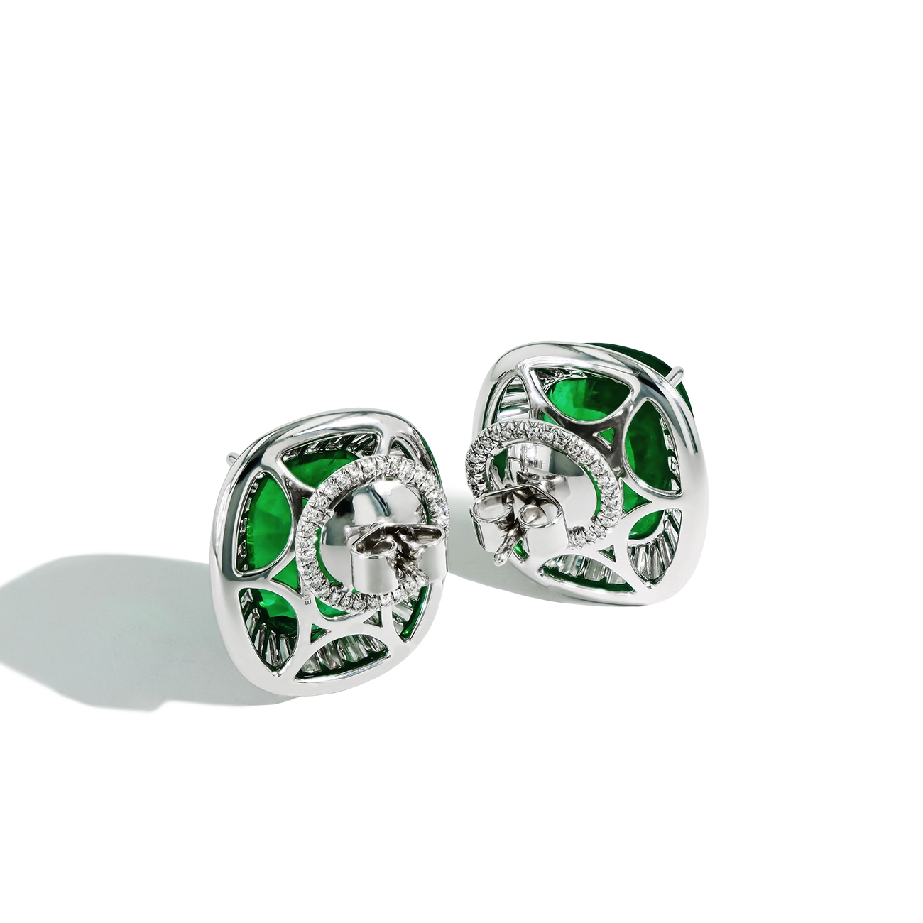 20 Carat Zambian Emerald and Diamond Halo Stud Earrings