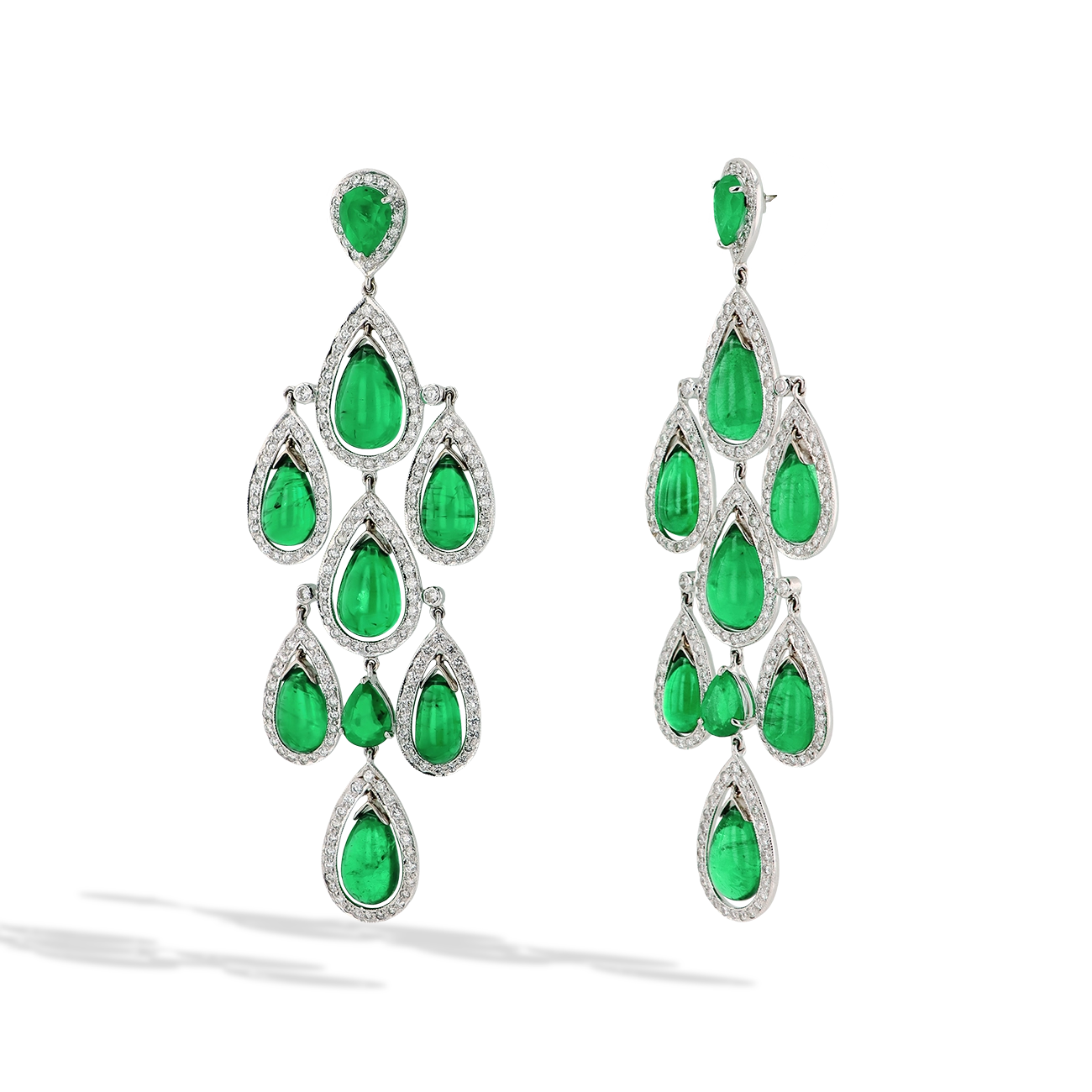 Zambian Emerald and Diamond Chandelier Drop Earrings