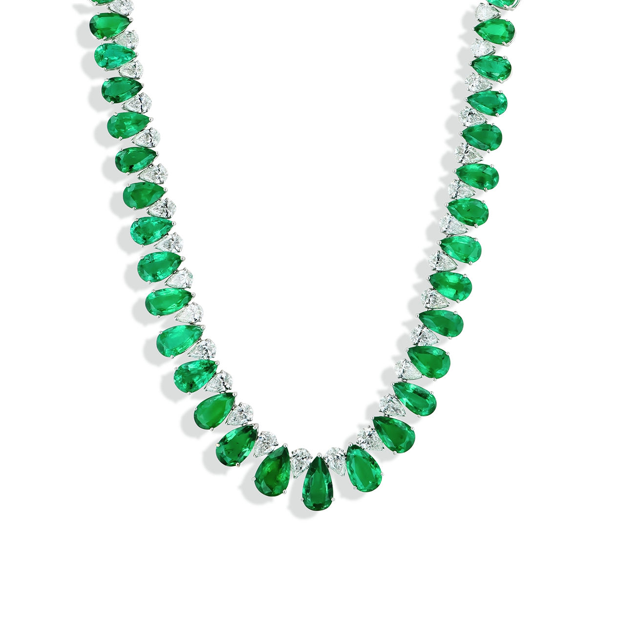 Zambian Emerald and Diamond Pear-Shaped Necklace