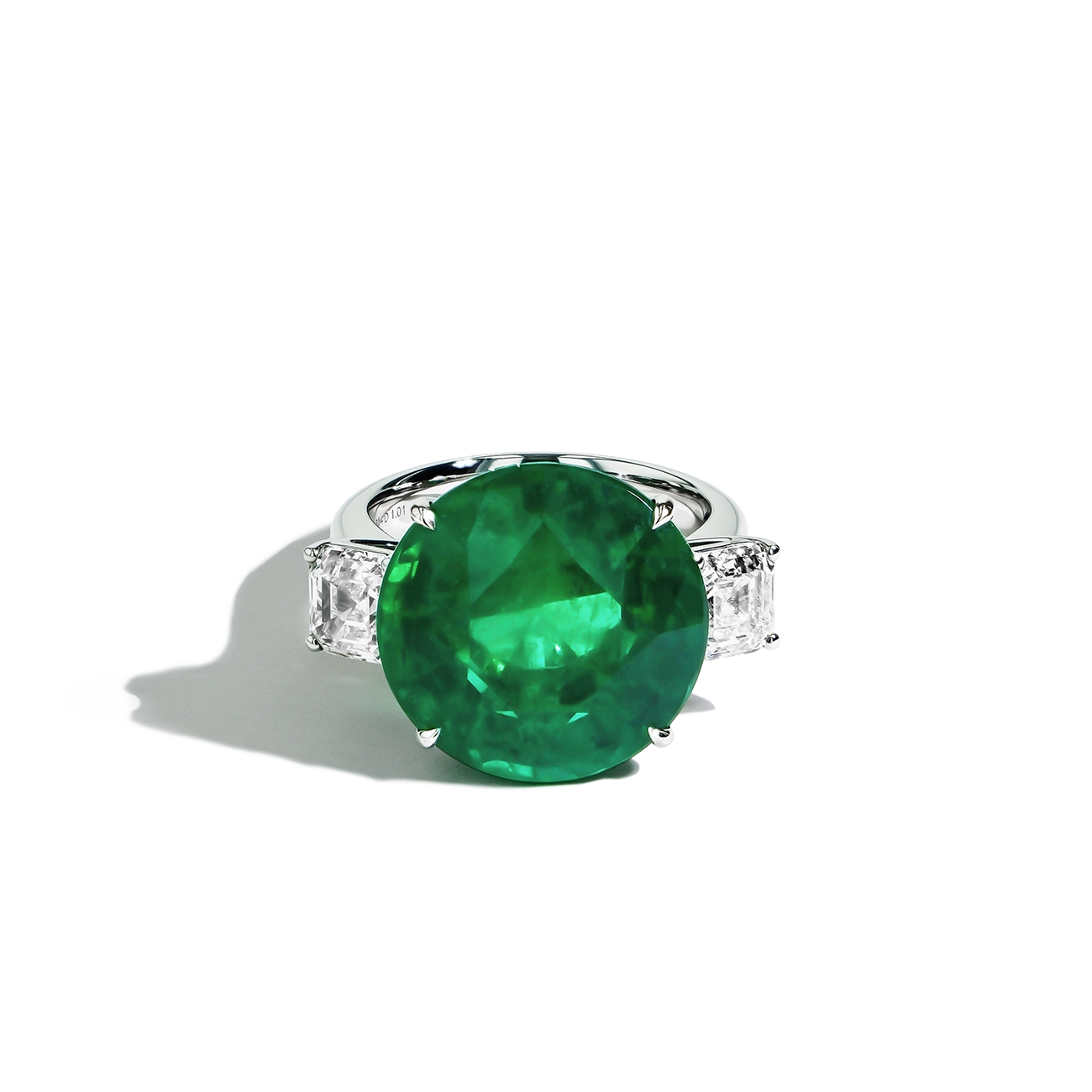 12 Carat Zambian Emerald and Diamond Three Stone Ring
