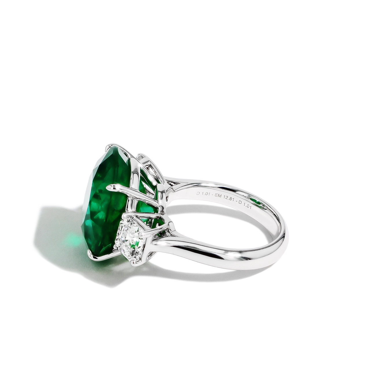 12 Carat Zambian Emerald and Diamond Three Stone Ring