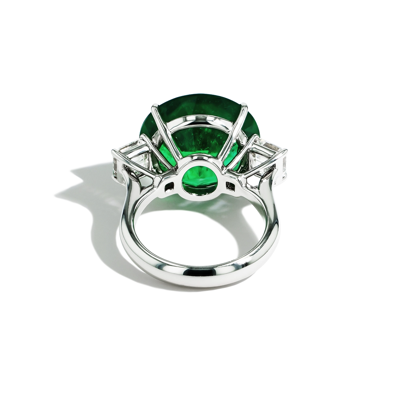 12 Carat Zambian Emerald and Diamond Three Stone Ring
