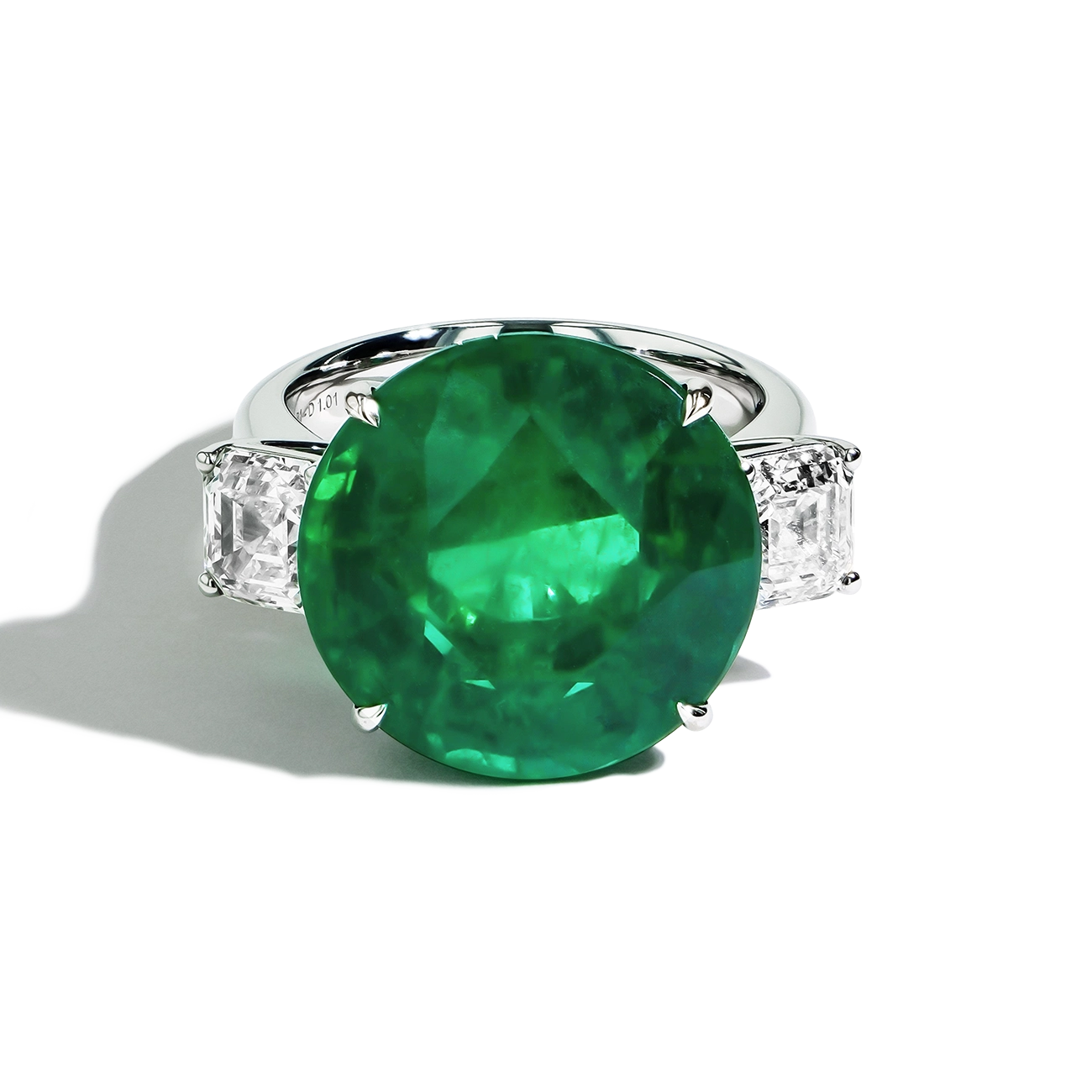 12 Carat Zambian Emerald and Diamond Three Stone Ring