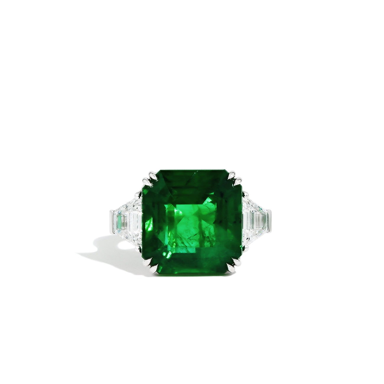 12 Carat Zambian Emerald and Diamond Side Stone Ring