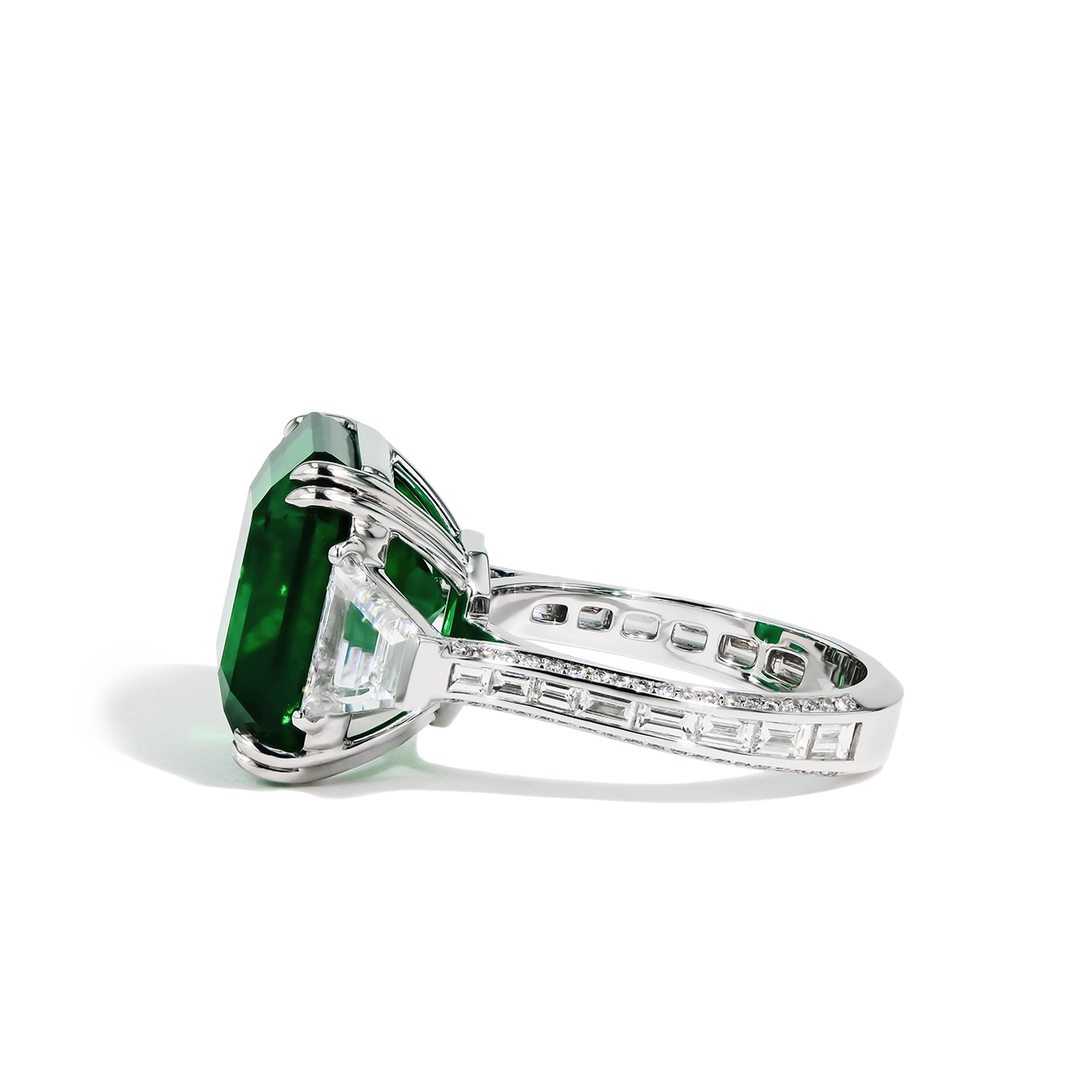 12 Carat Zambian Emerald and Diamond Side Stone Ring