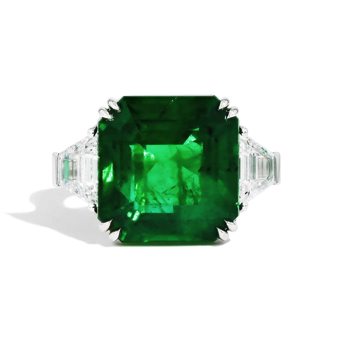 12 Carat Zambian Emerald and Diamond Side Stone Ring