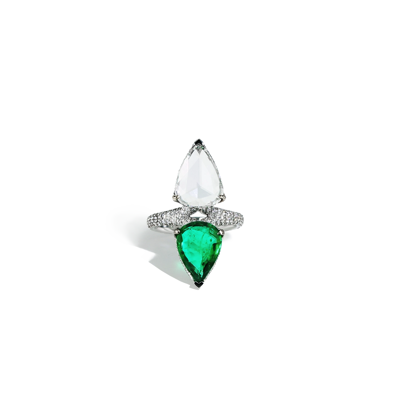 2 Carat Zambian Emerald and Diamond Two-Stone Ring