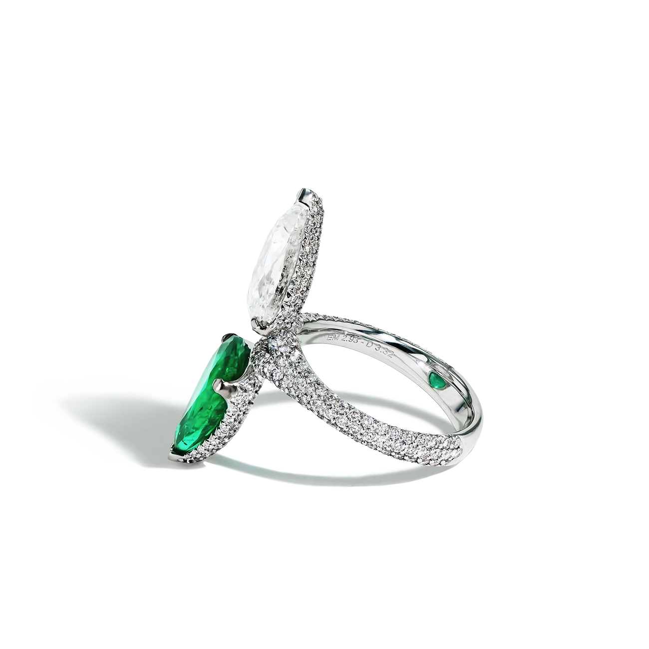 2 Carat Zambian Emerald and Diamond Two-Stone Ring