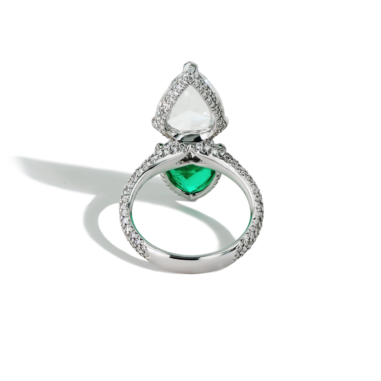 2 Carat Zambian Emerald and Diamond Two-Stone Ring