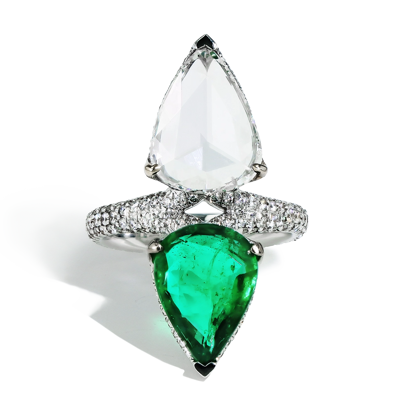 2 Carat Zambian Emerald and Diamond Two-Stone Ring