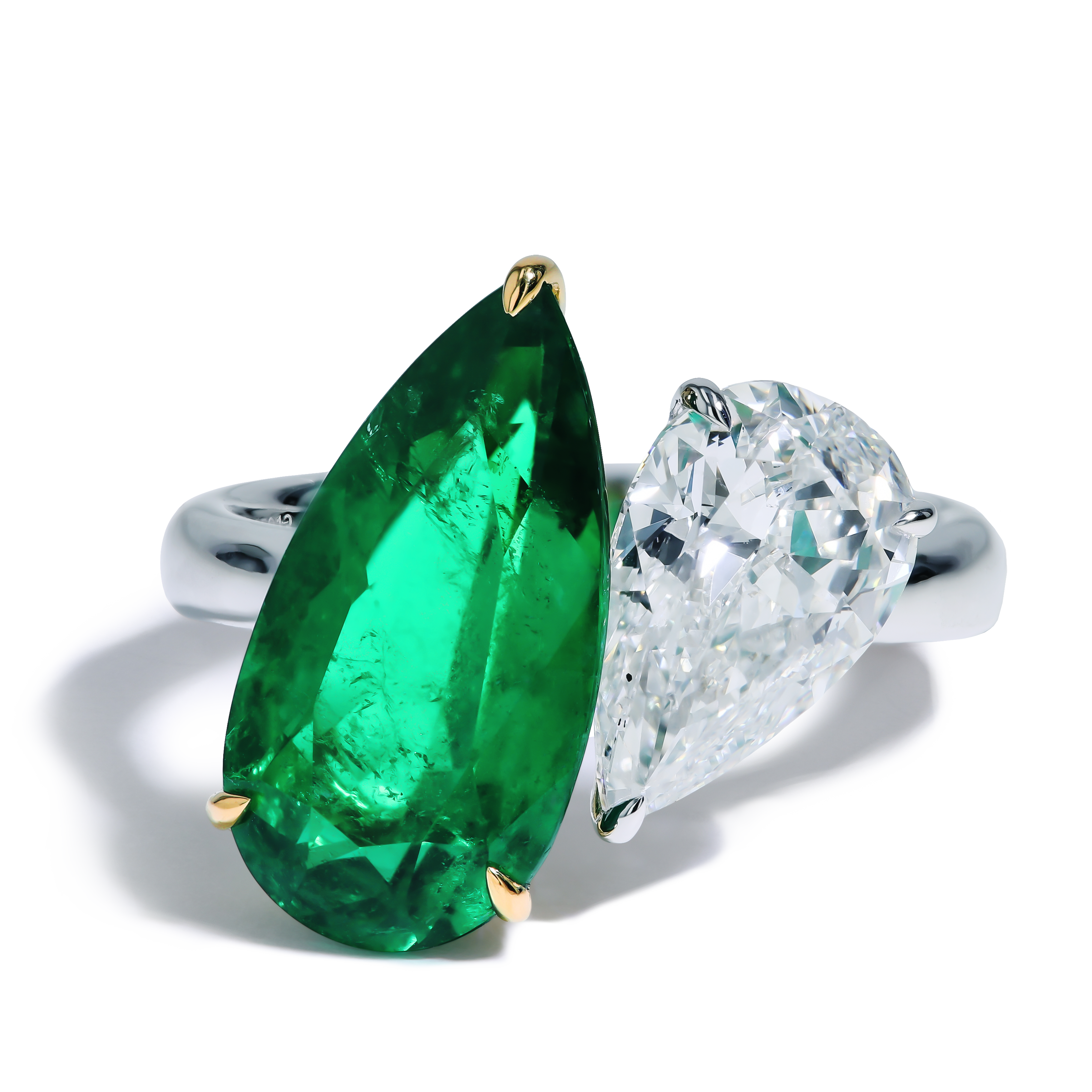Colombian Emerald and Pear Shape Diamond Ring