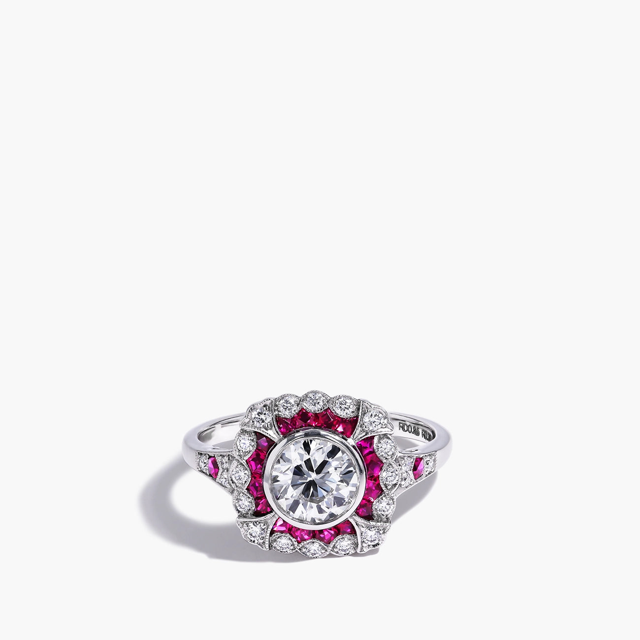 Round Diamond and Ruby Halo Ring