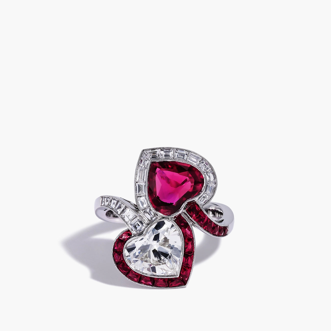 Ruby and Diamond Heart Bypass Ring