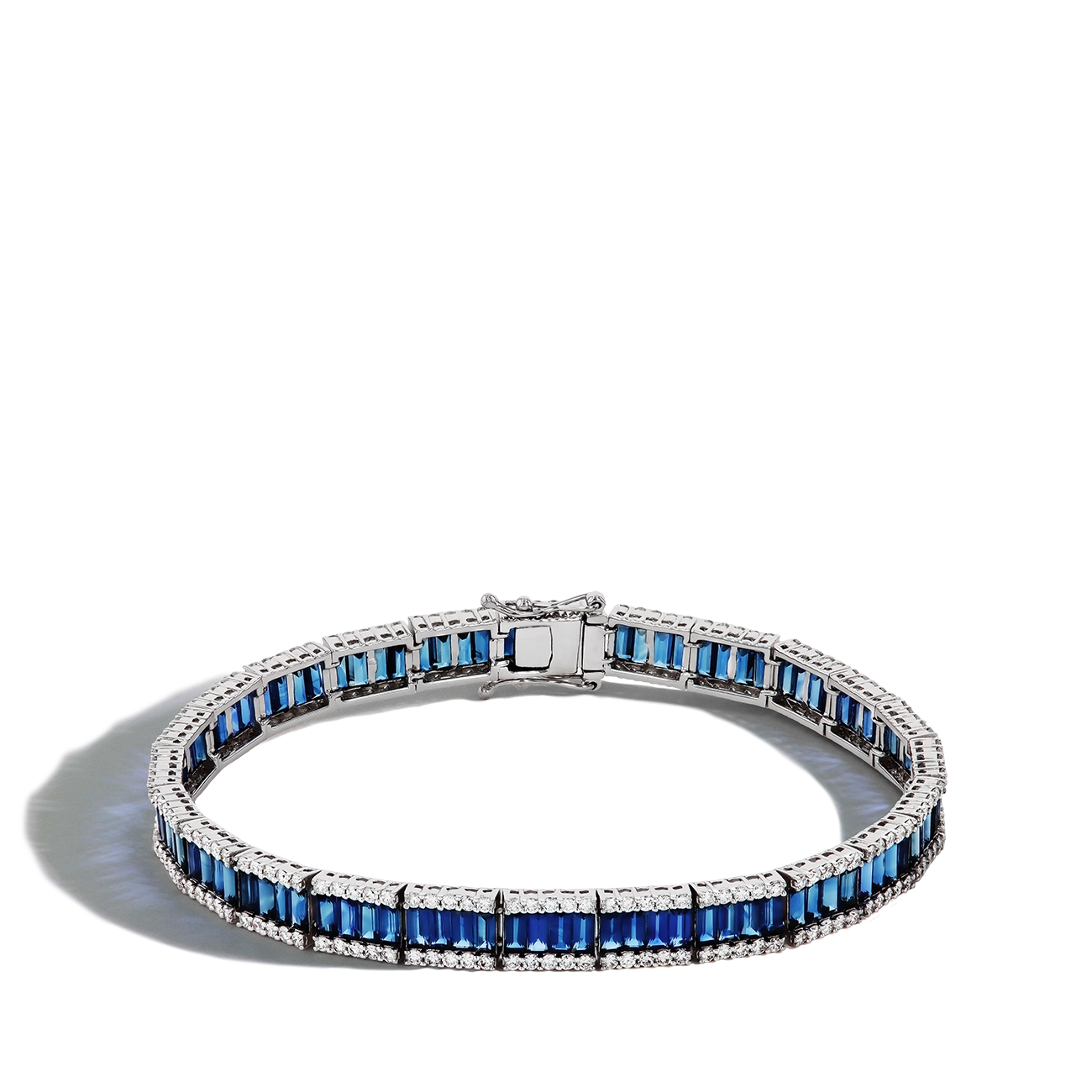 10 Carat Blue Sapphire and Diamond Baguette Bracelet