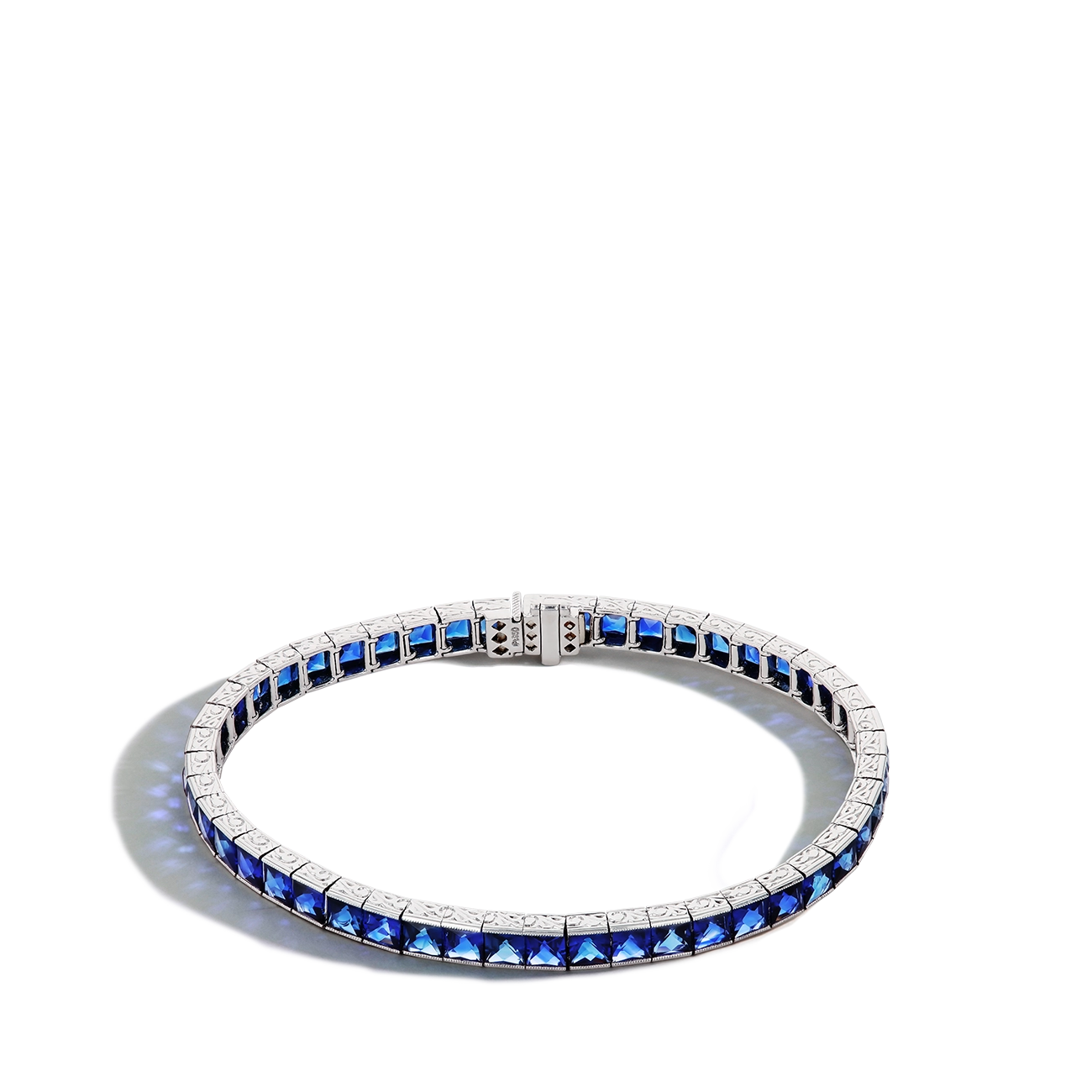 Platinum French-Cut Blue Sapphire Bracelet