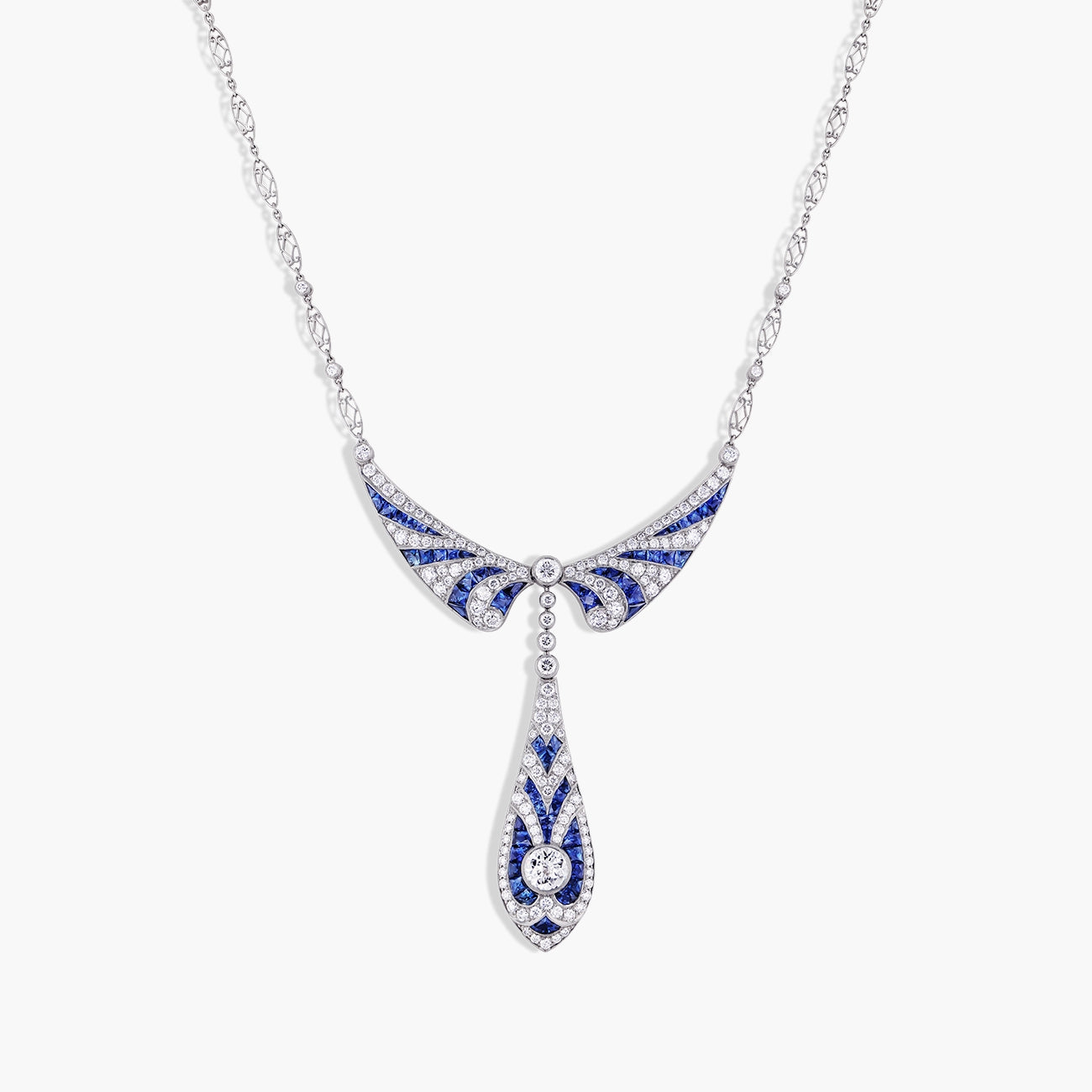 Blue Sapphire and Diamond Statement Dangle Necklace
