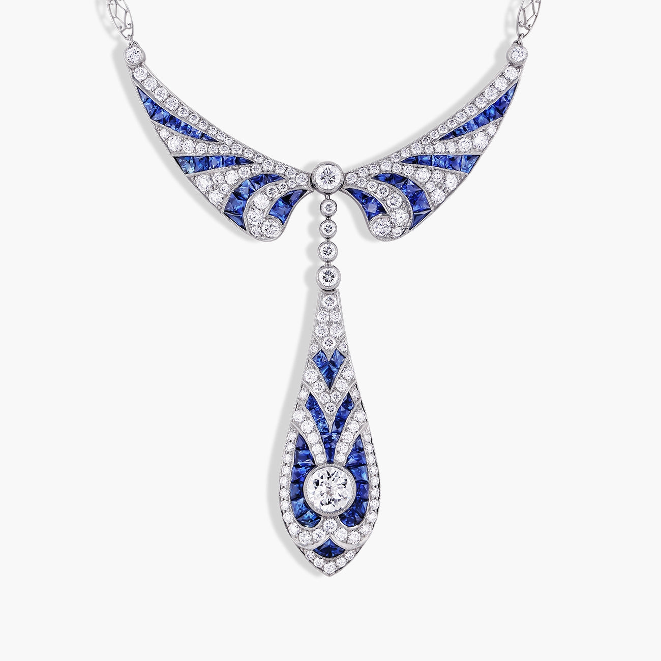 Blue Sapphire and Diamond Statement Dangle Necklace