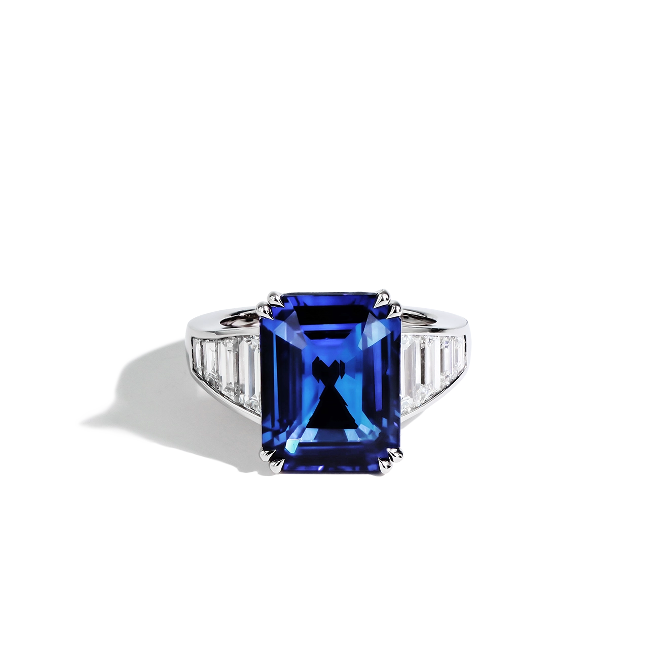 Blue Sapphire and Diamond Side Stone Ring
