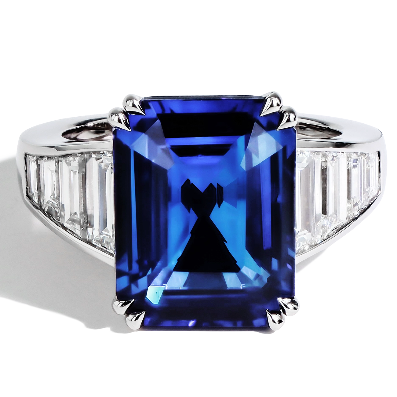 Blue Sapphire and Diamond Side Stone Ring