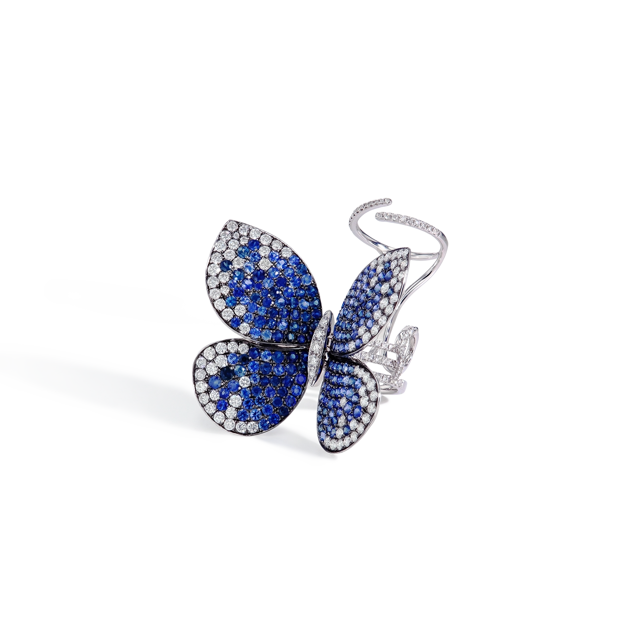 Blue Sapphire and Diamond Butterfly Moveable Ring