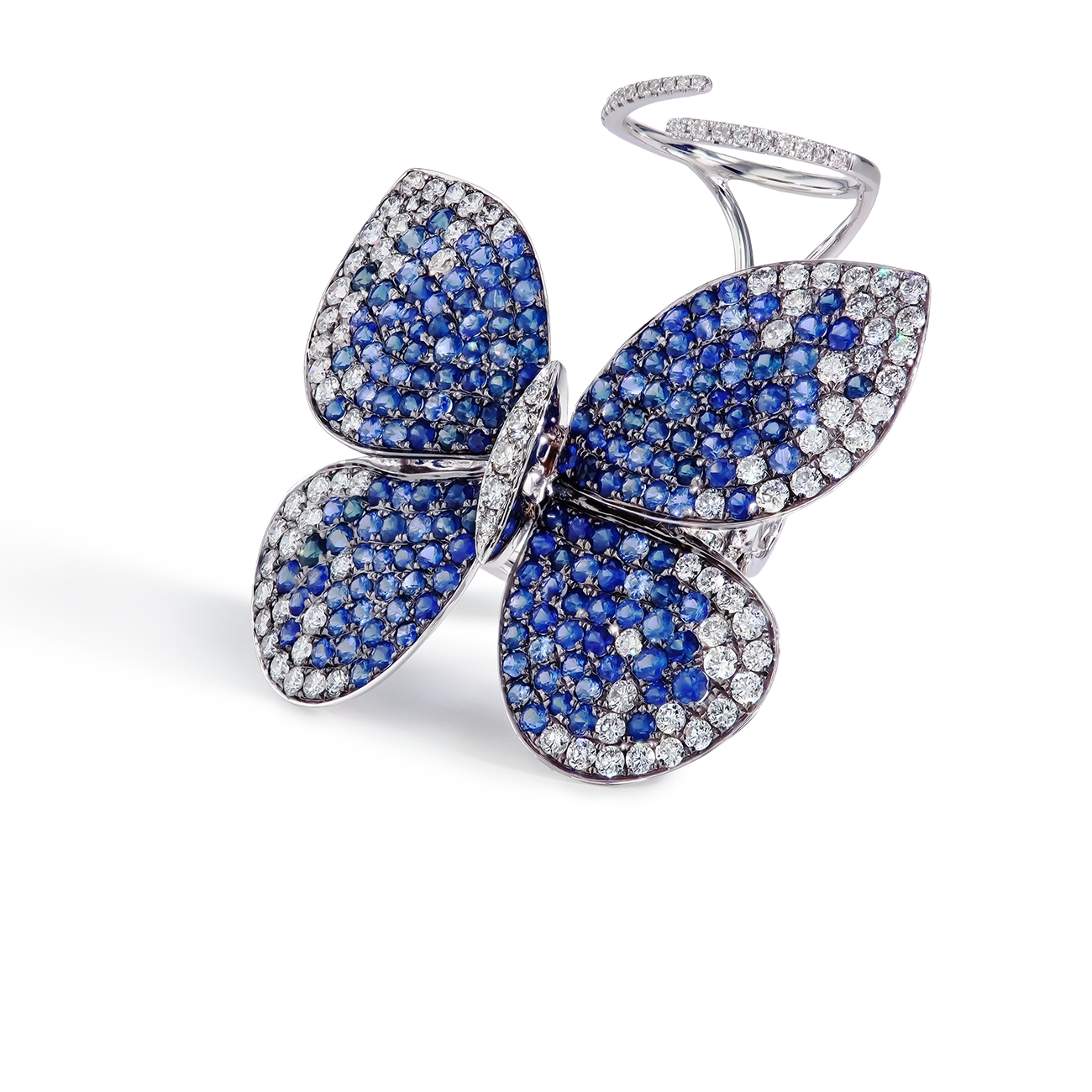 Blue Sapphire and Diamond Butterfly Moveable Ring