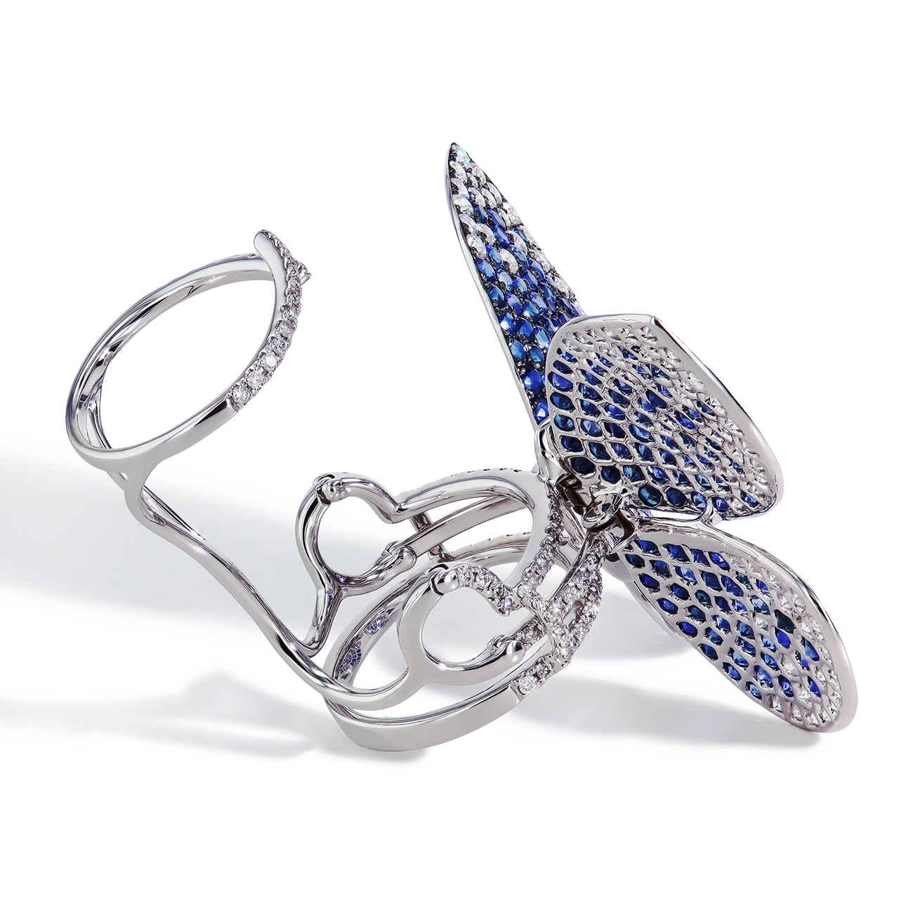 Blue Sapphire and Diamond Butterfly Moveable Ring