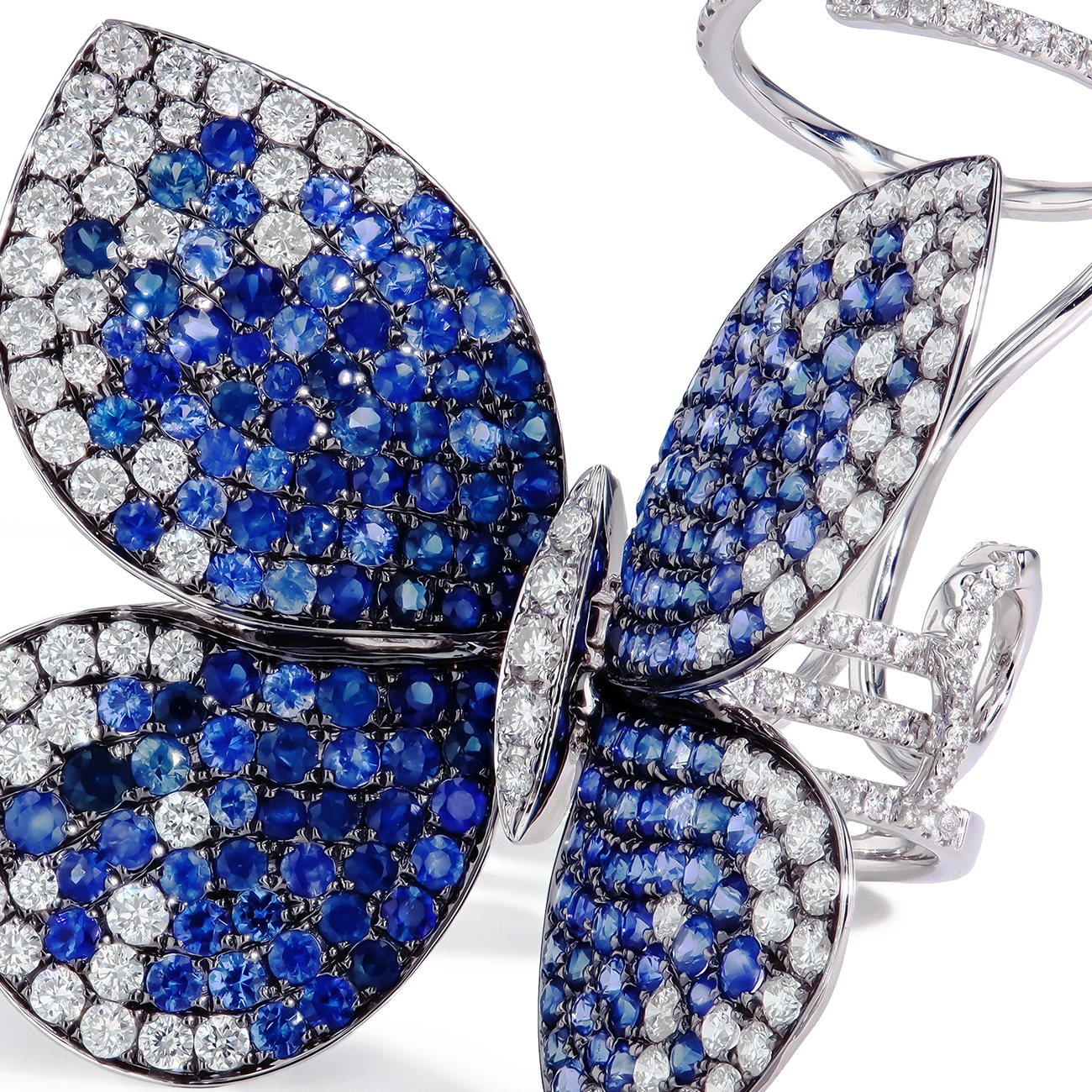 Blue Sapphire and Diamond Butterfly Moveable Ring