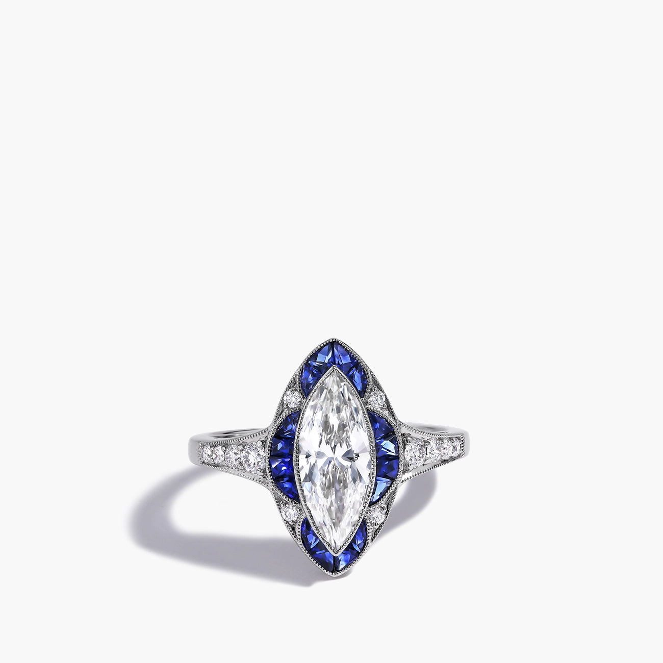 Marquise Diamond and Blue Sapphire Ring