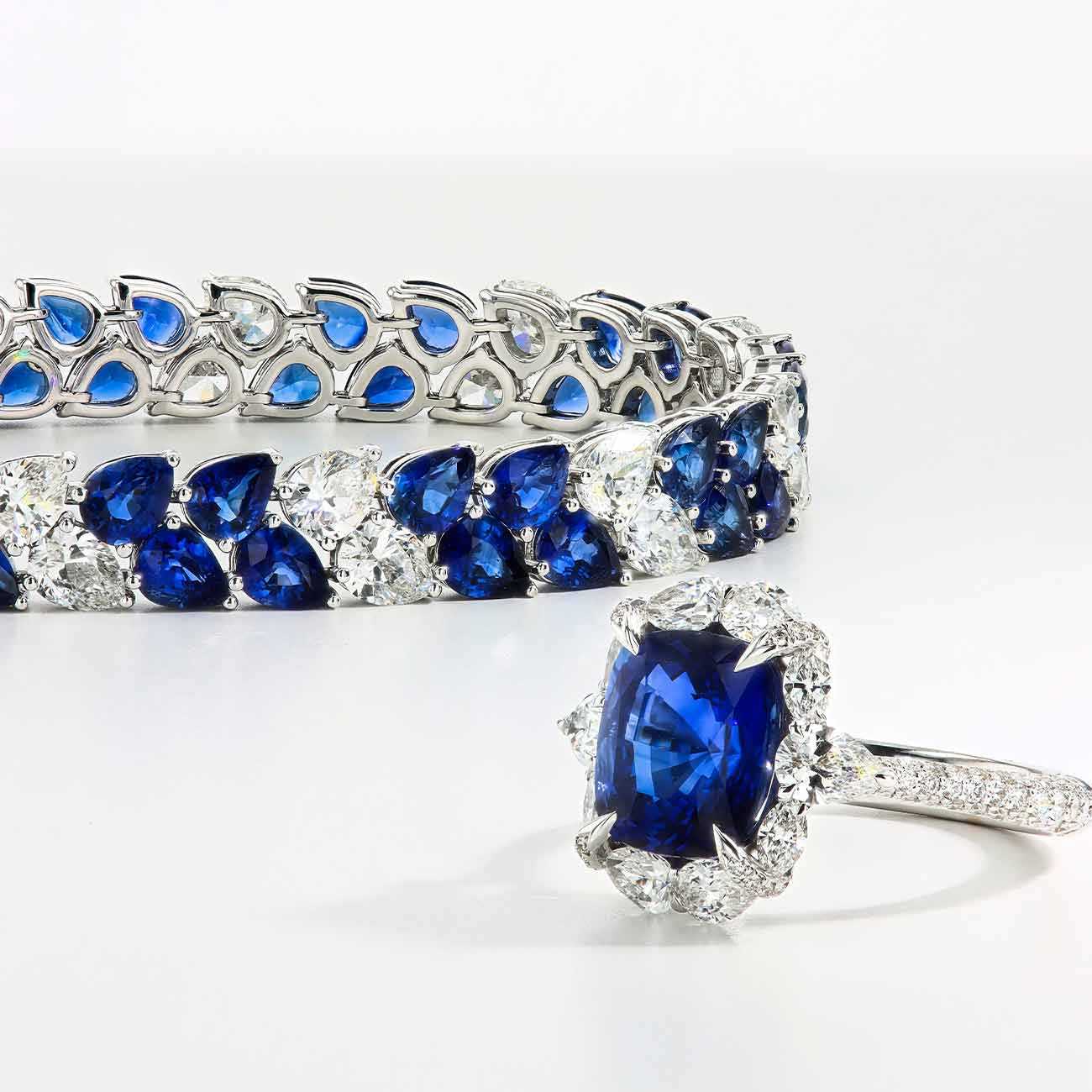 Round Sapphire Halo Pave Ring