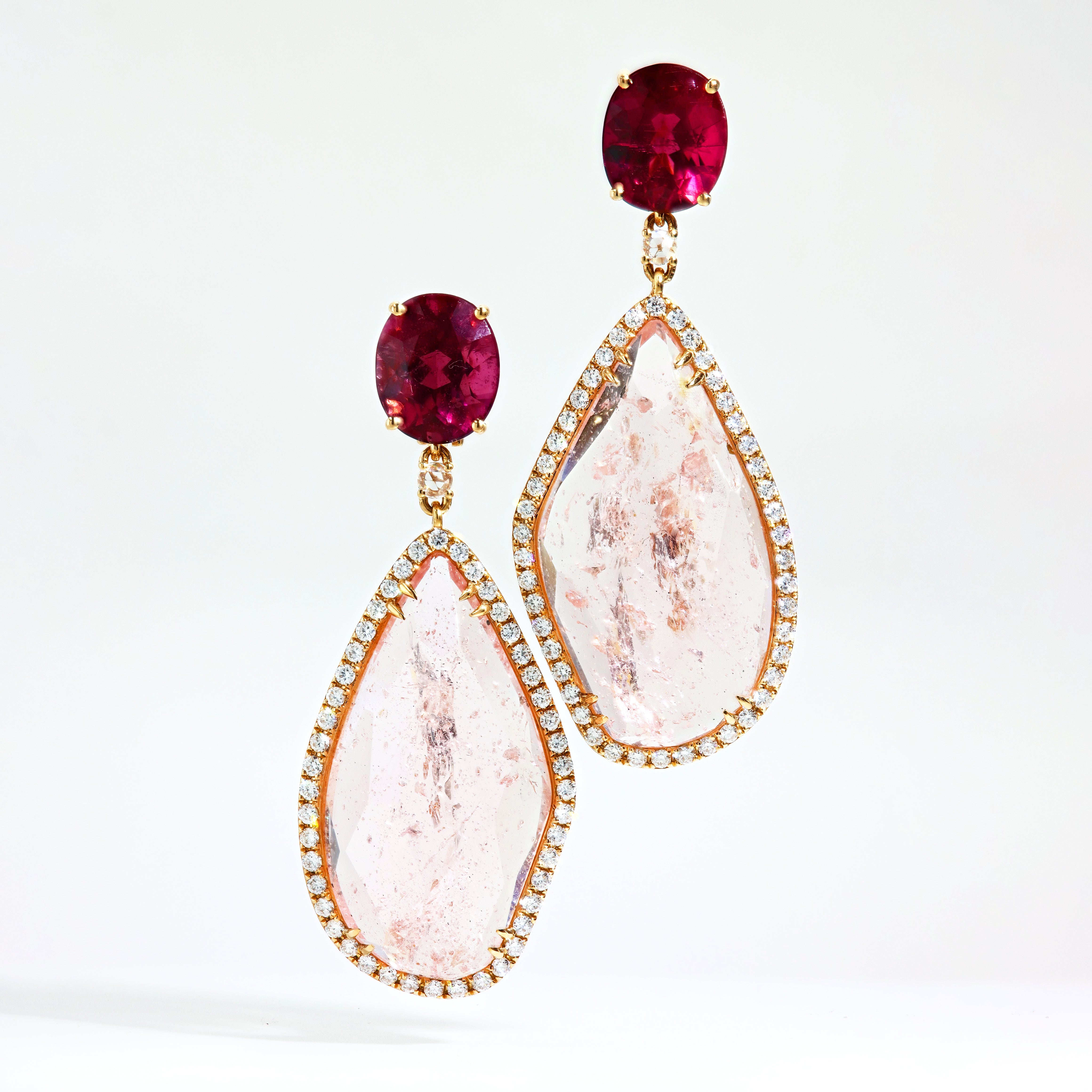 Rubellite and Rose Quartz Earring