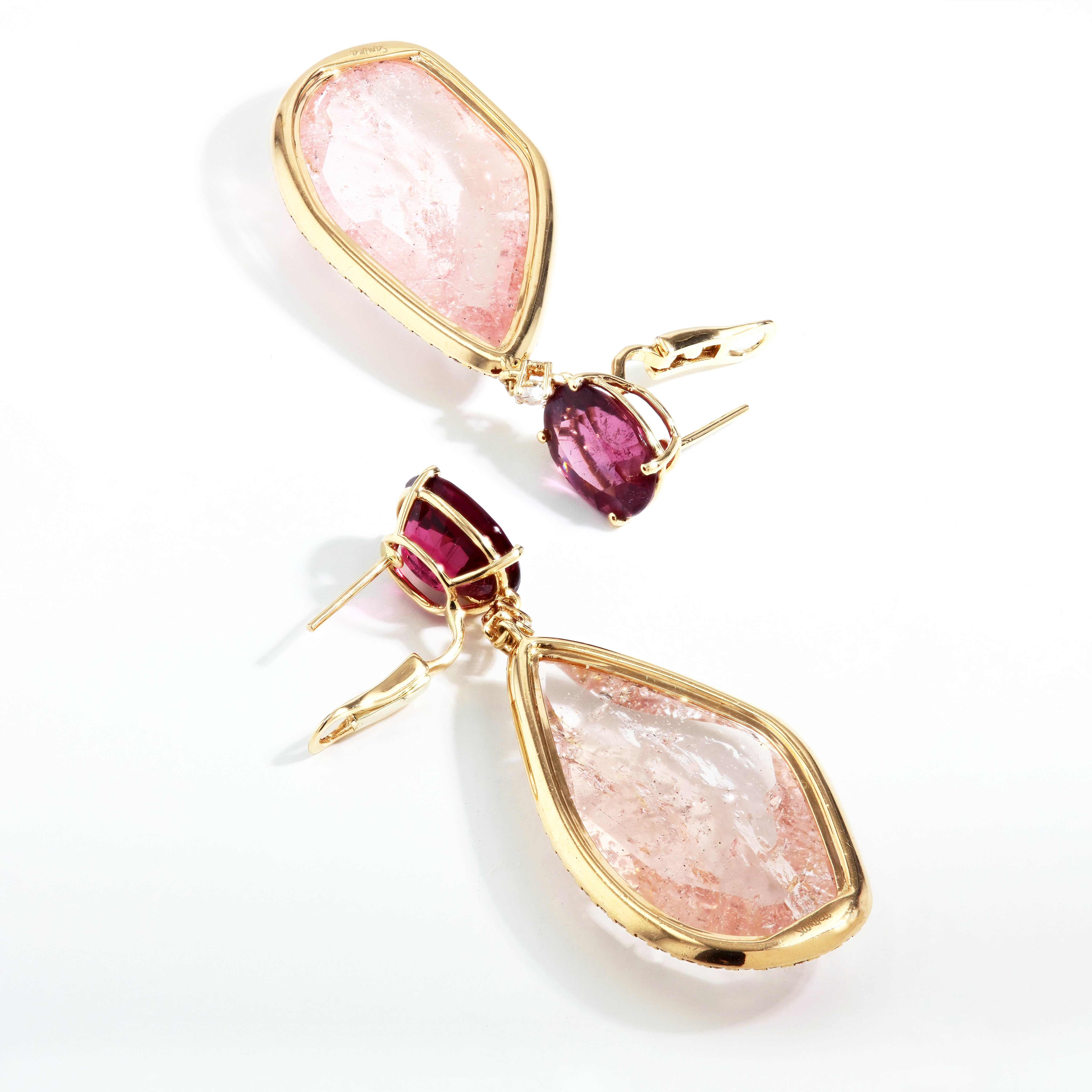 Rubellite and Rose Quartz Earring