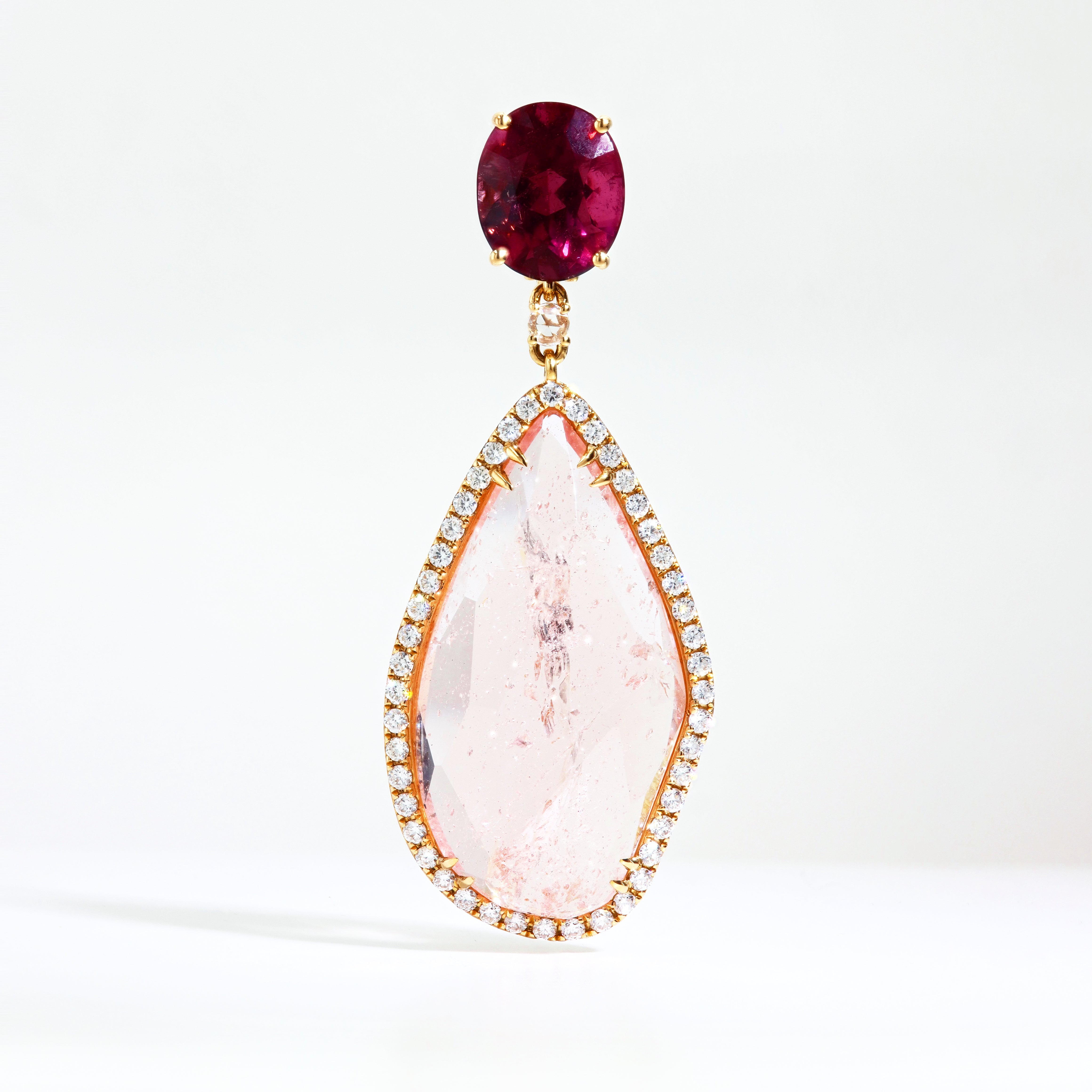 Rubellite and Rose Quartz Earring