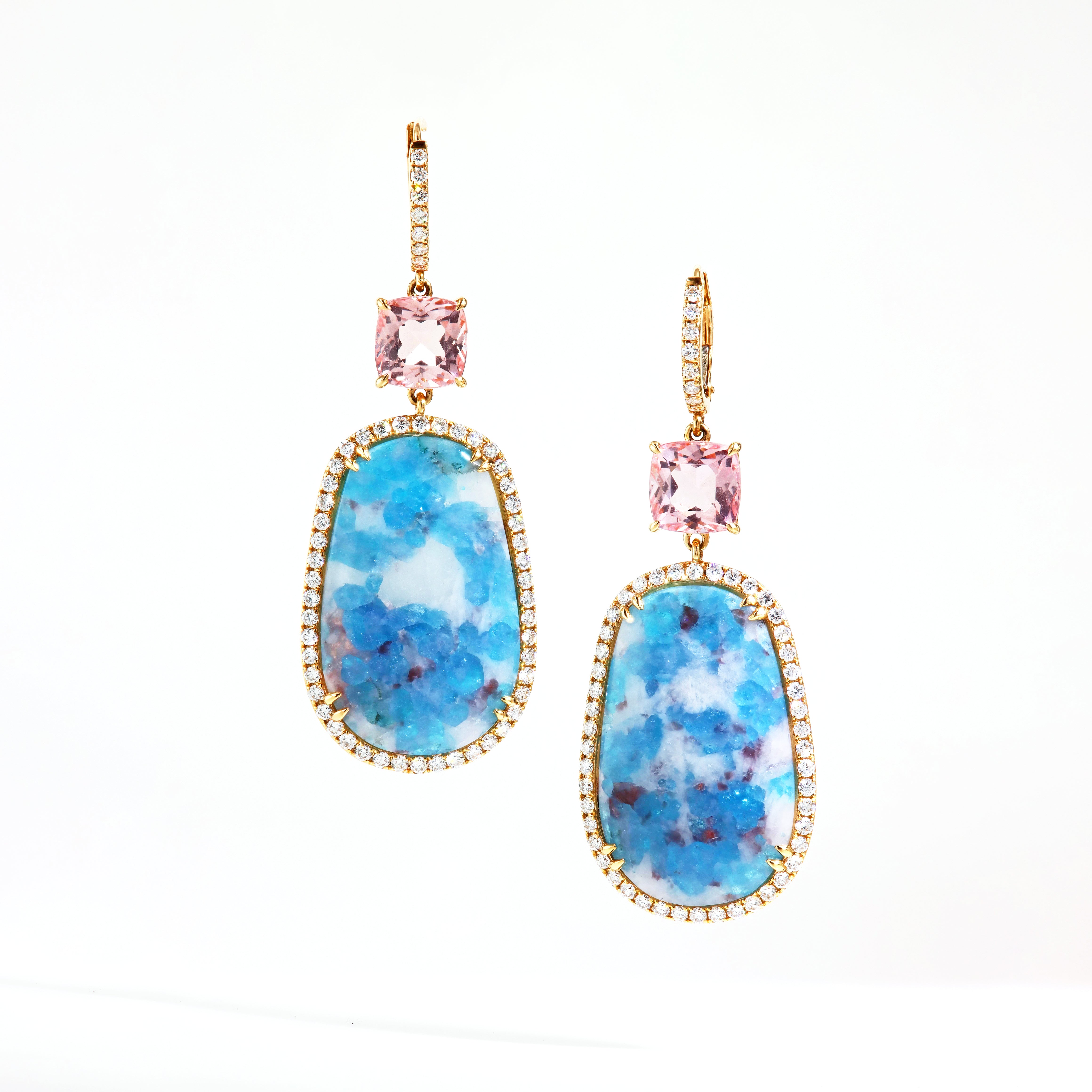 Polished Rough Paraiba and Morganite Drop Earrings